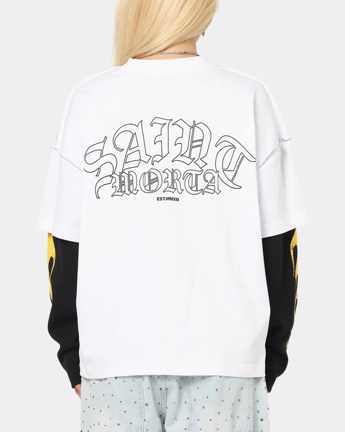 TemperatureRegulating Fabric Antistatic Saint Morta La Flame Long Sleeve T-Shirt White/Black