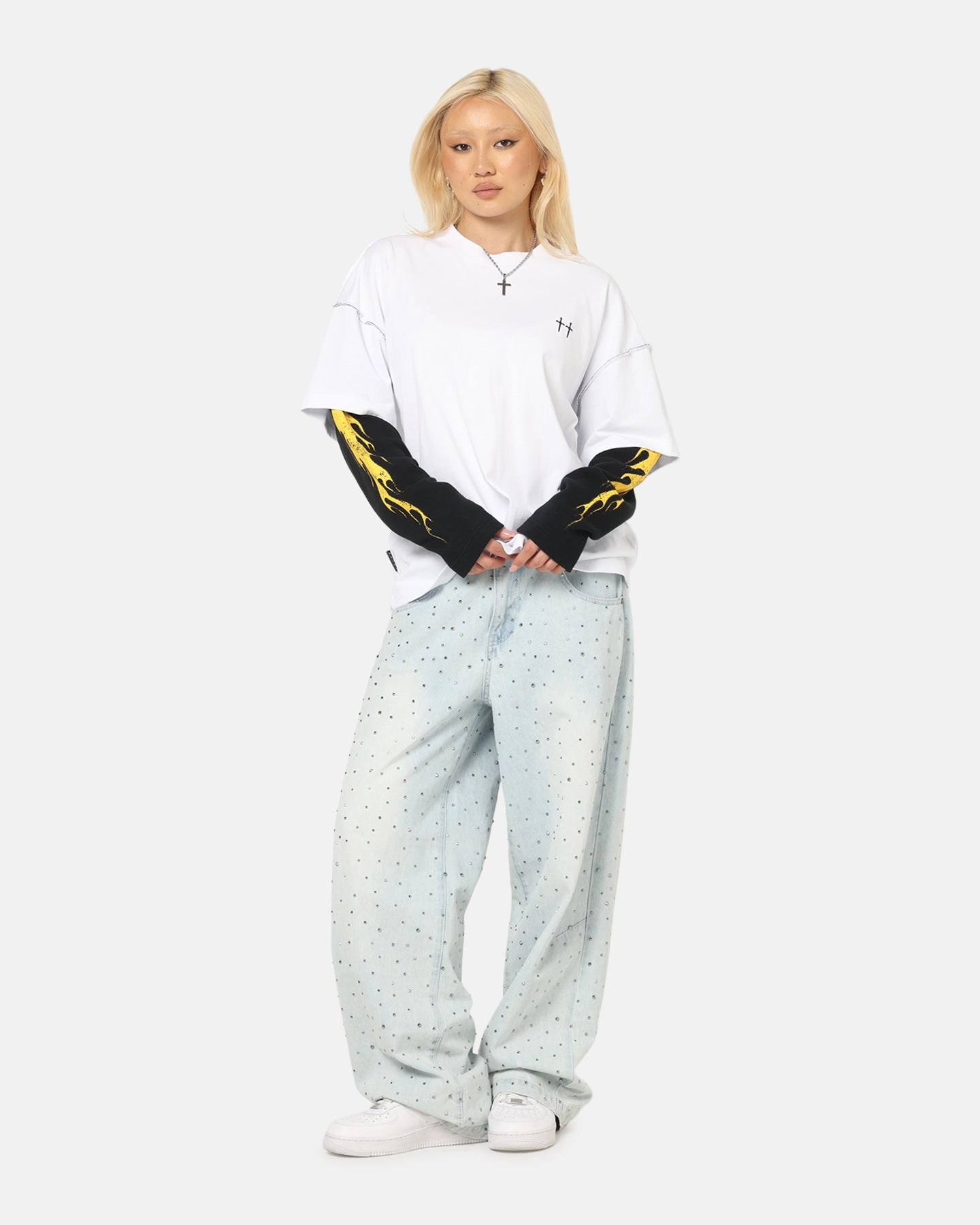 Saint Morta La Flame Long Sleeve T-Shirt White/Black MultiPocket AbrasionResistant Finish