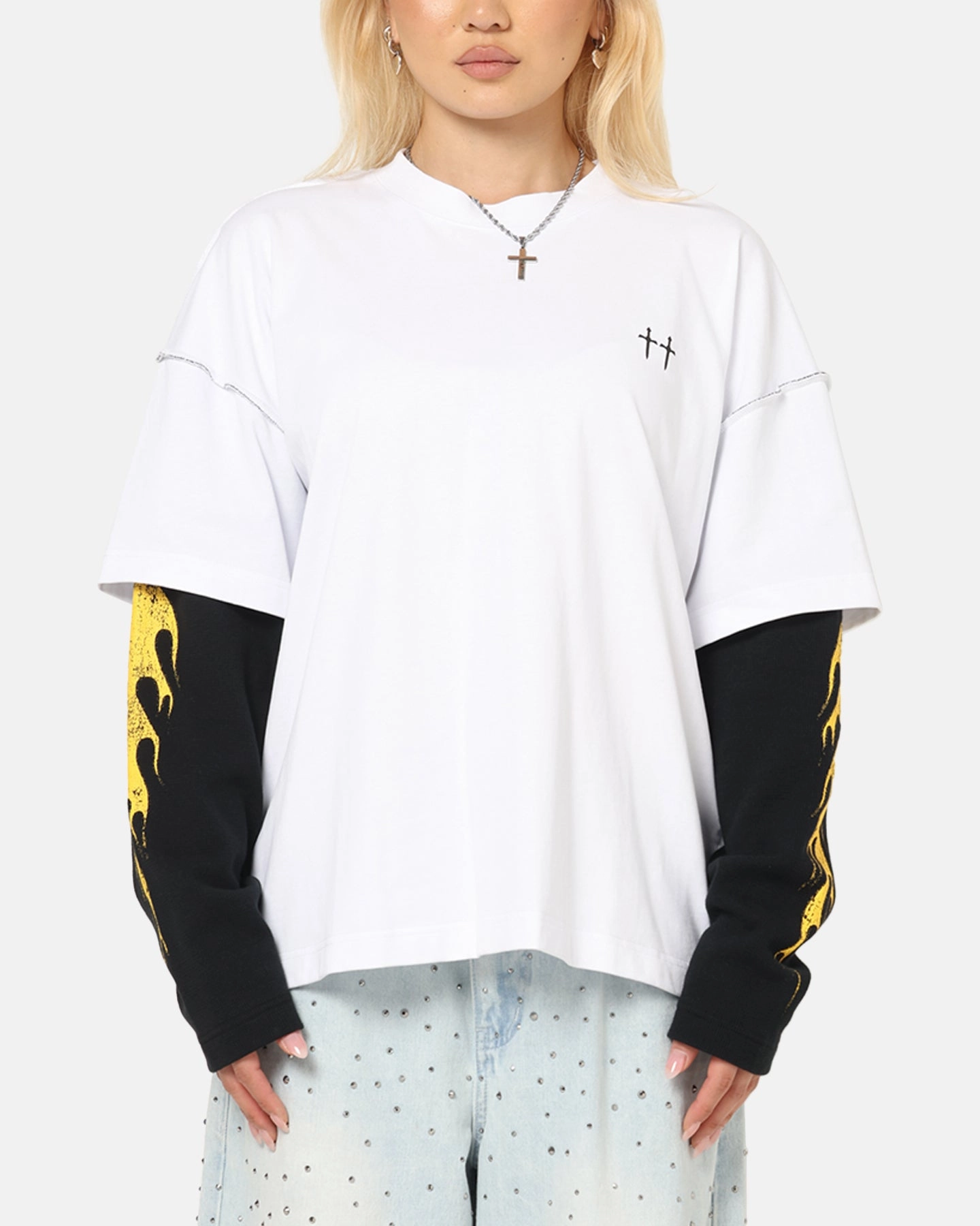 UPF Protective Fabric Saint Morta La Flame Long Sleeve T-Shirt White/Black