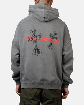 Tapered Cut Saint Morta Memoriam Boxy Hoodie Washed Charcoal
