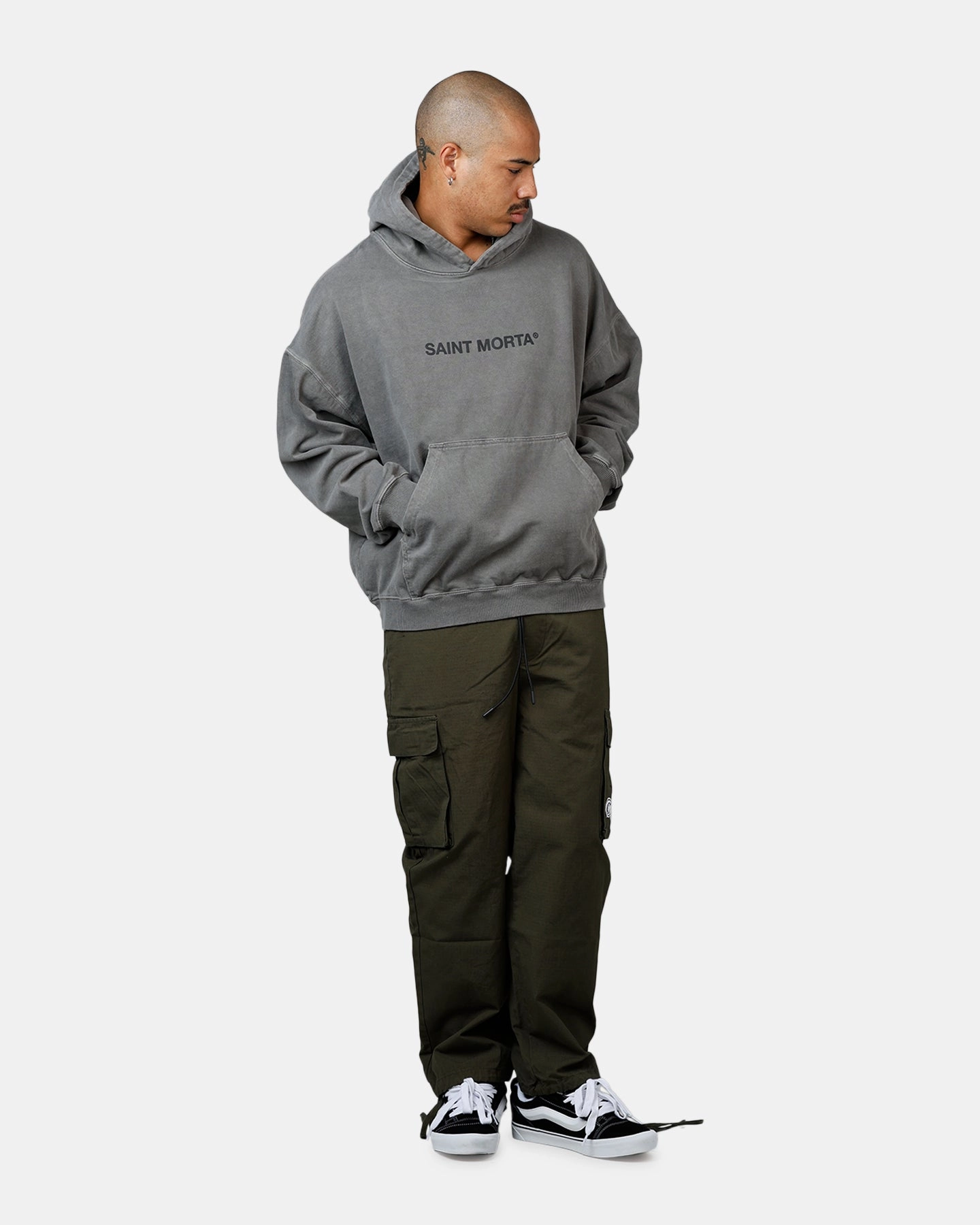 Saint Morta Memoriam Boxy Hoodie Washed Charcoal HighStrength Threadwork FlexibleCuff