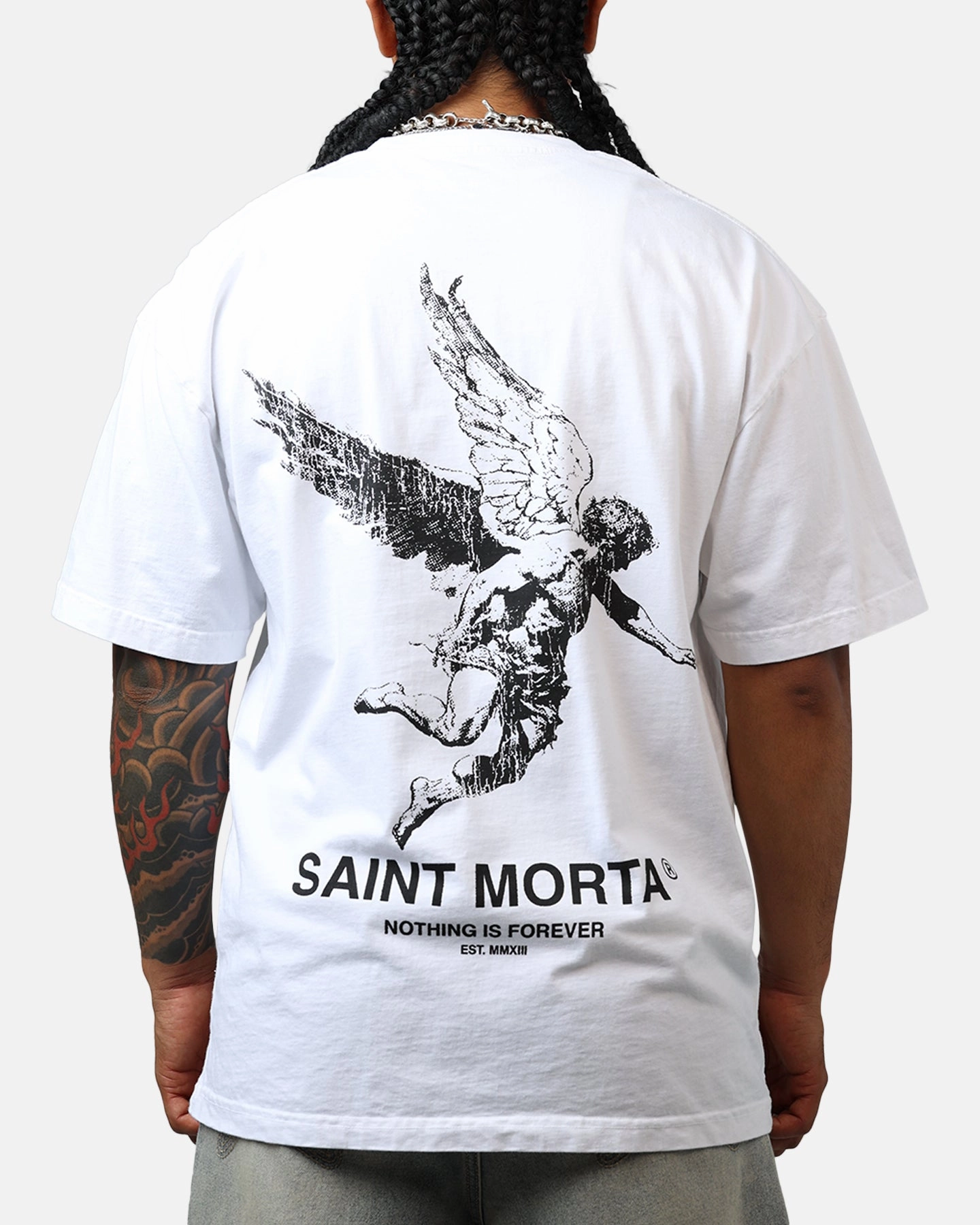 Saint Morta Nothing Is Forever Drop T-Shirt White Ventilated Panel Design Stretchable Neckline