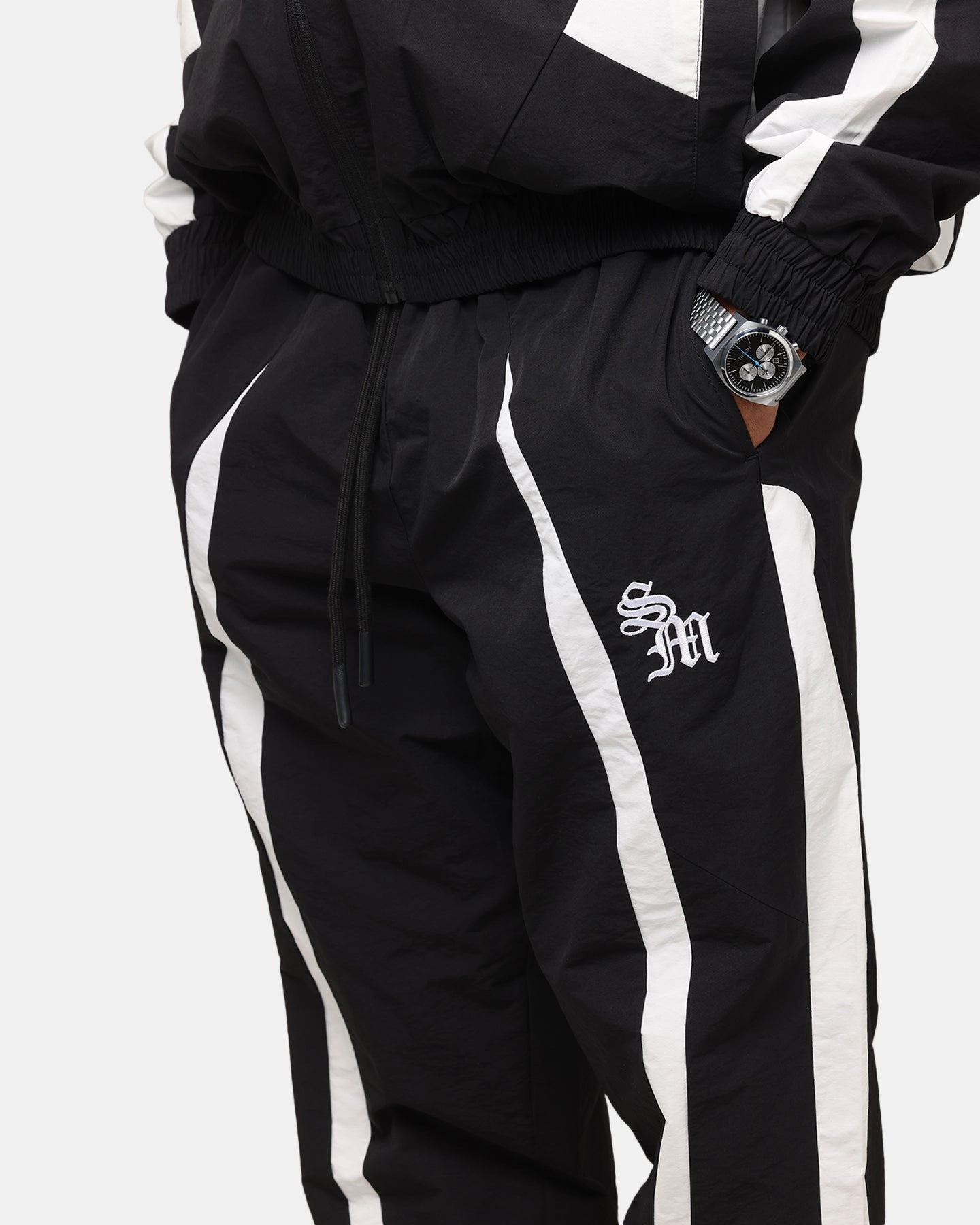 Saint Morta Oblivioin Nylon Track Joggers Black/White Stretch Movement Anti Snag Fabric
