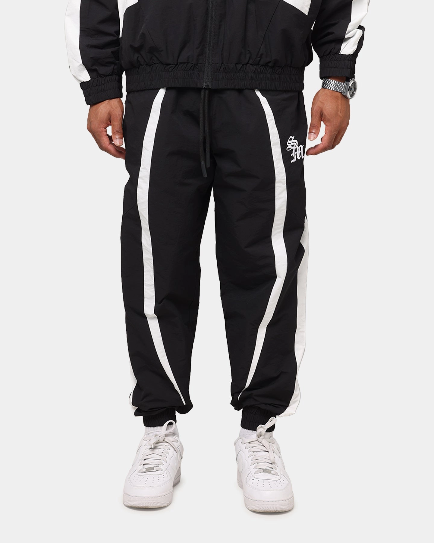 Saint Morta Oblivioin Nylon Track Joggers Black/White SmoothZipper Elastic Free Cuffs