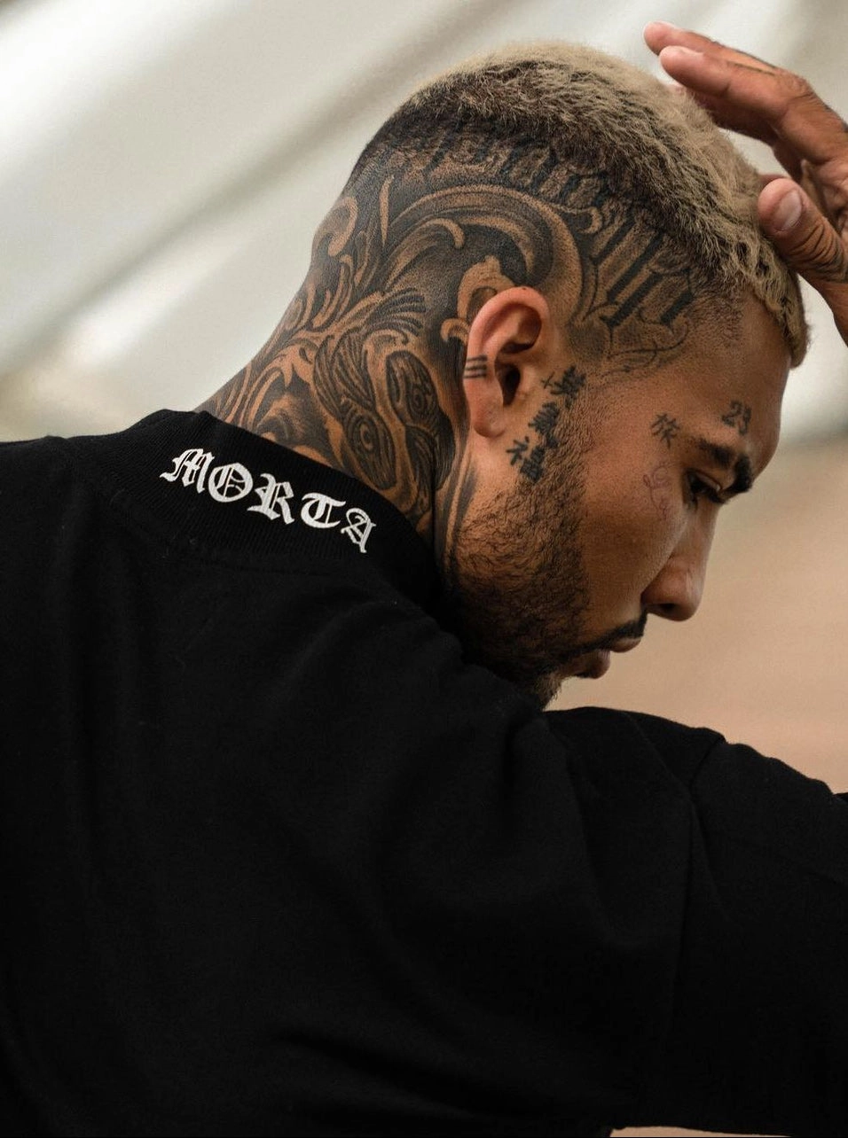 Saint Morta Old English Mock Neck T-Shirt Black/White Light Fabric