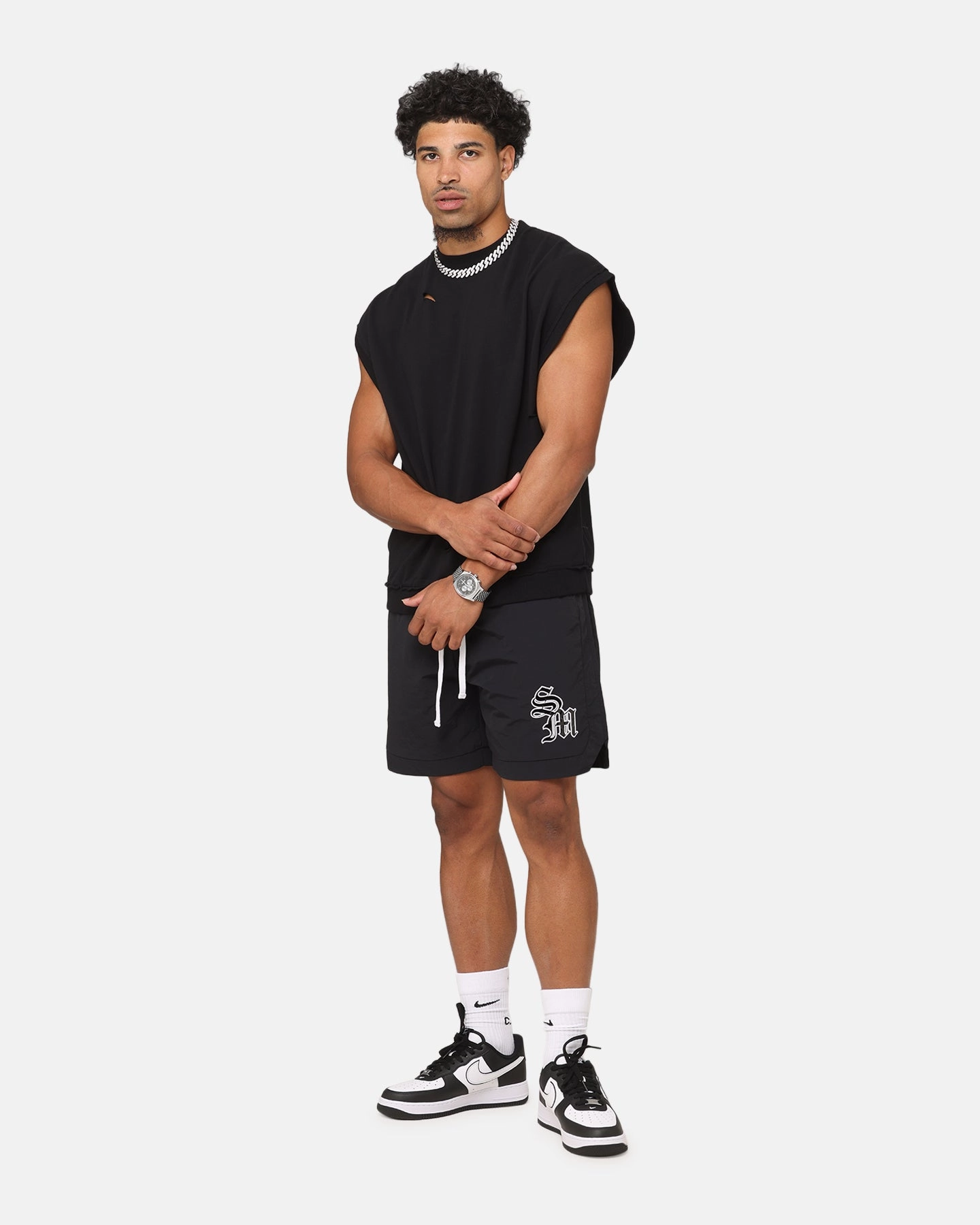 Saint Morta Premium Cut Off Sweat Shirt Black FrictionResistantEdges MultiPocketDesign