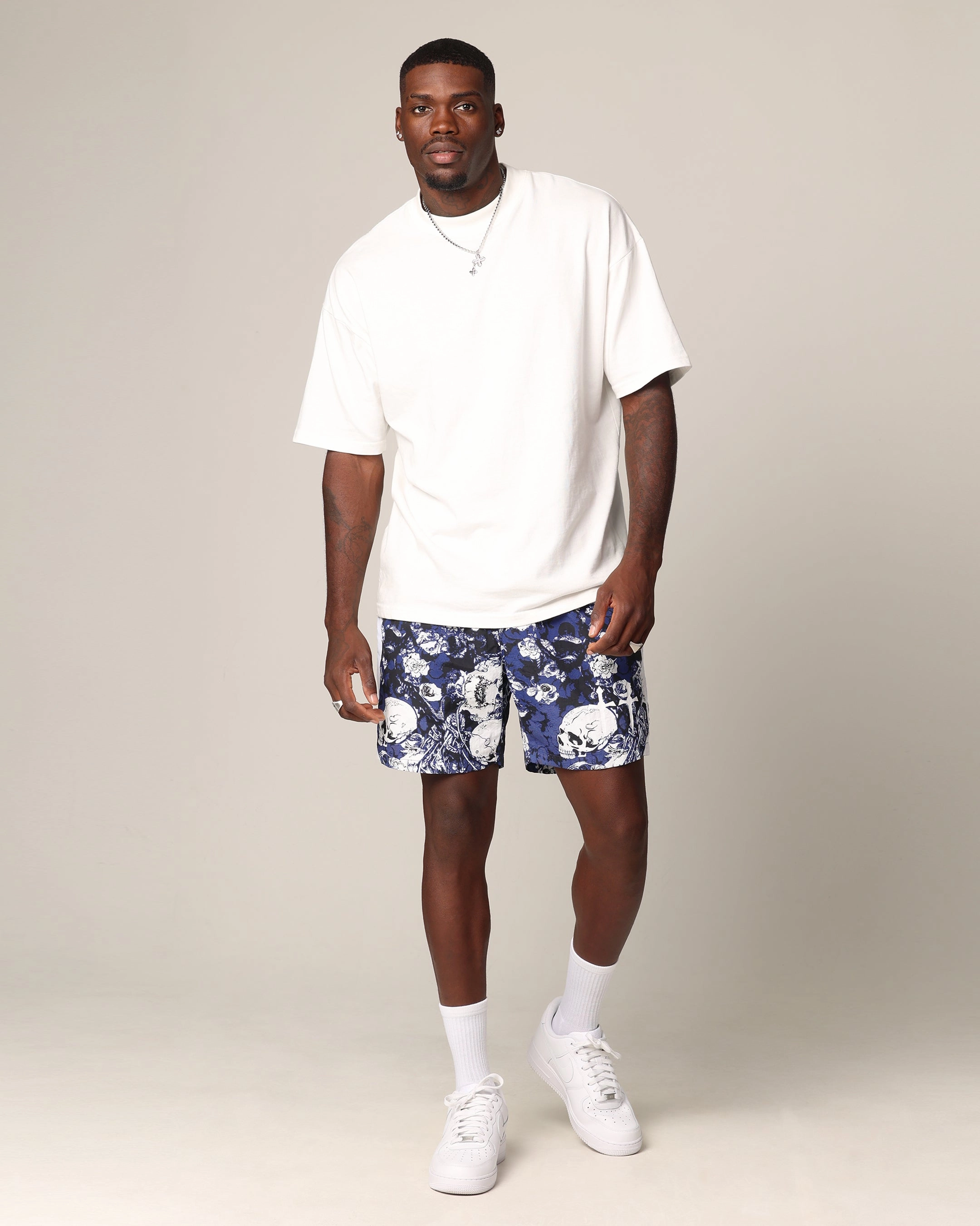 Saint Morta Relic Nylon Shorts Blue/White Relaxed Fit