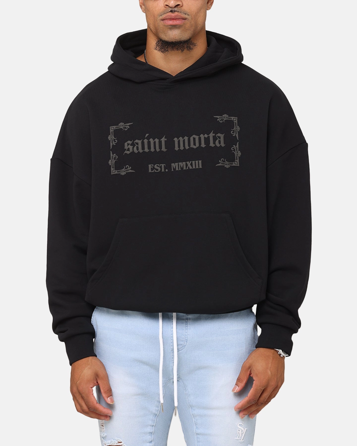 Tailored Seams Odor Resistant Fabric Saint Morta Repentant Heart Boxy Hoodie Black/Black