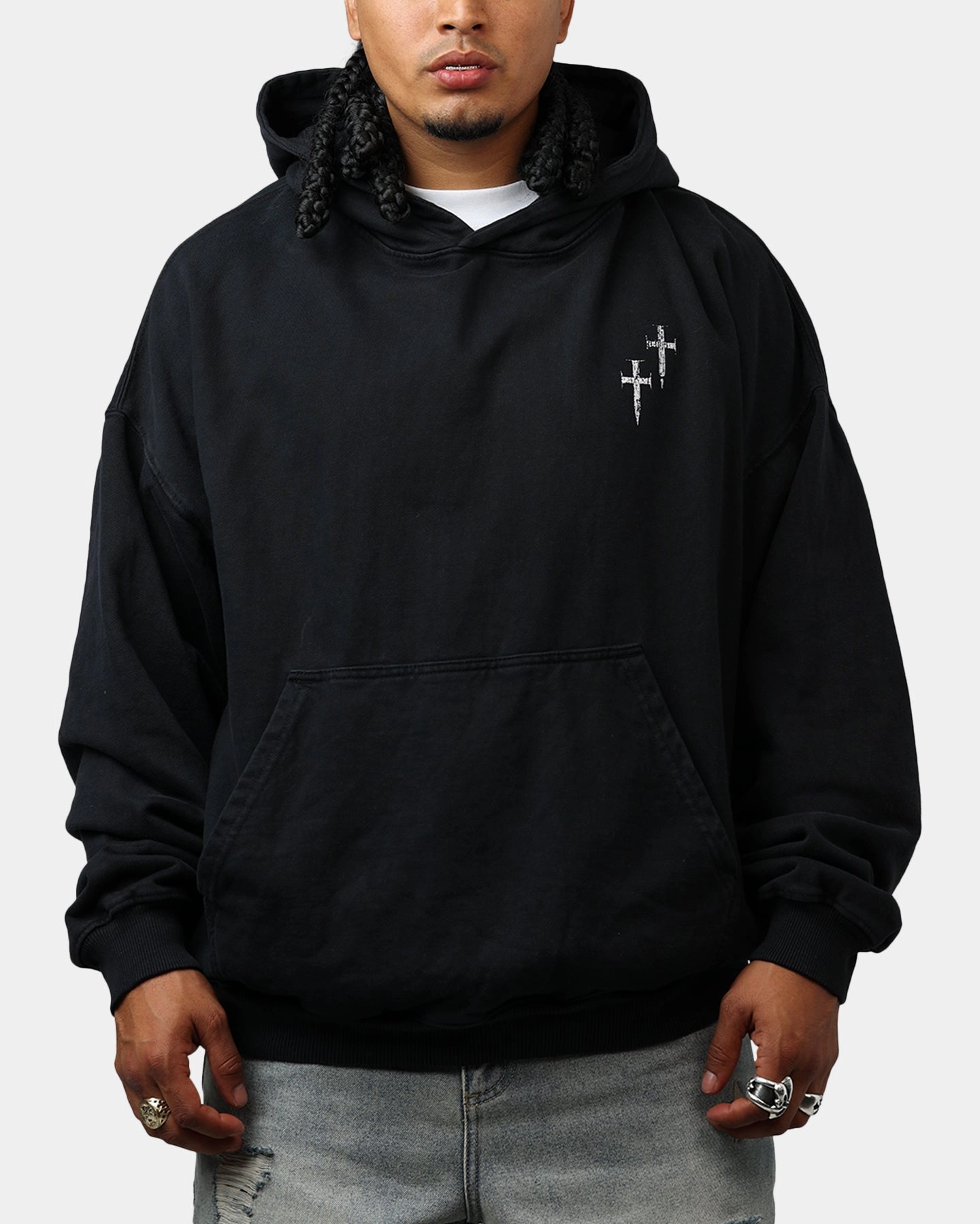 AntiPillingTechnology Soft Touch Blend Saint Morta Ride Or Die Boxy Hoodie Black