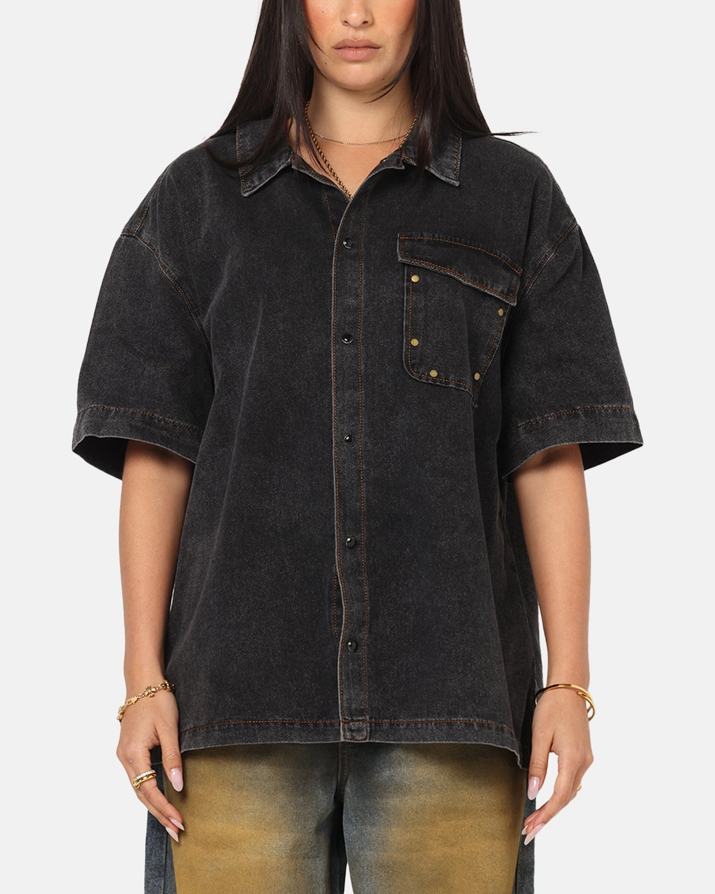 Subtle Texture Weave Durable Double Stitching Saint Morta Rodeo Drive Button Up Shirt Black
