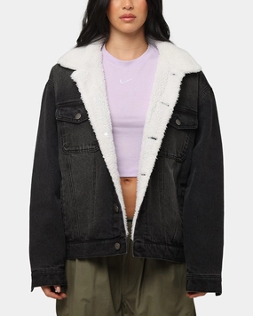 Flexible Articulated Elbows Two Tone Design Saint Morta Sherpa Boxy Denim Jacket Black Shadow