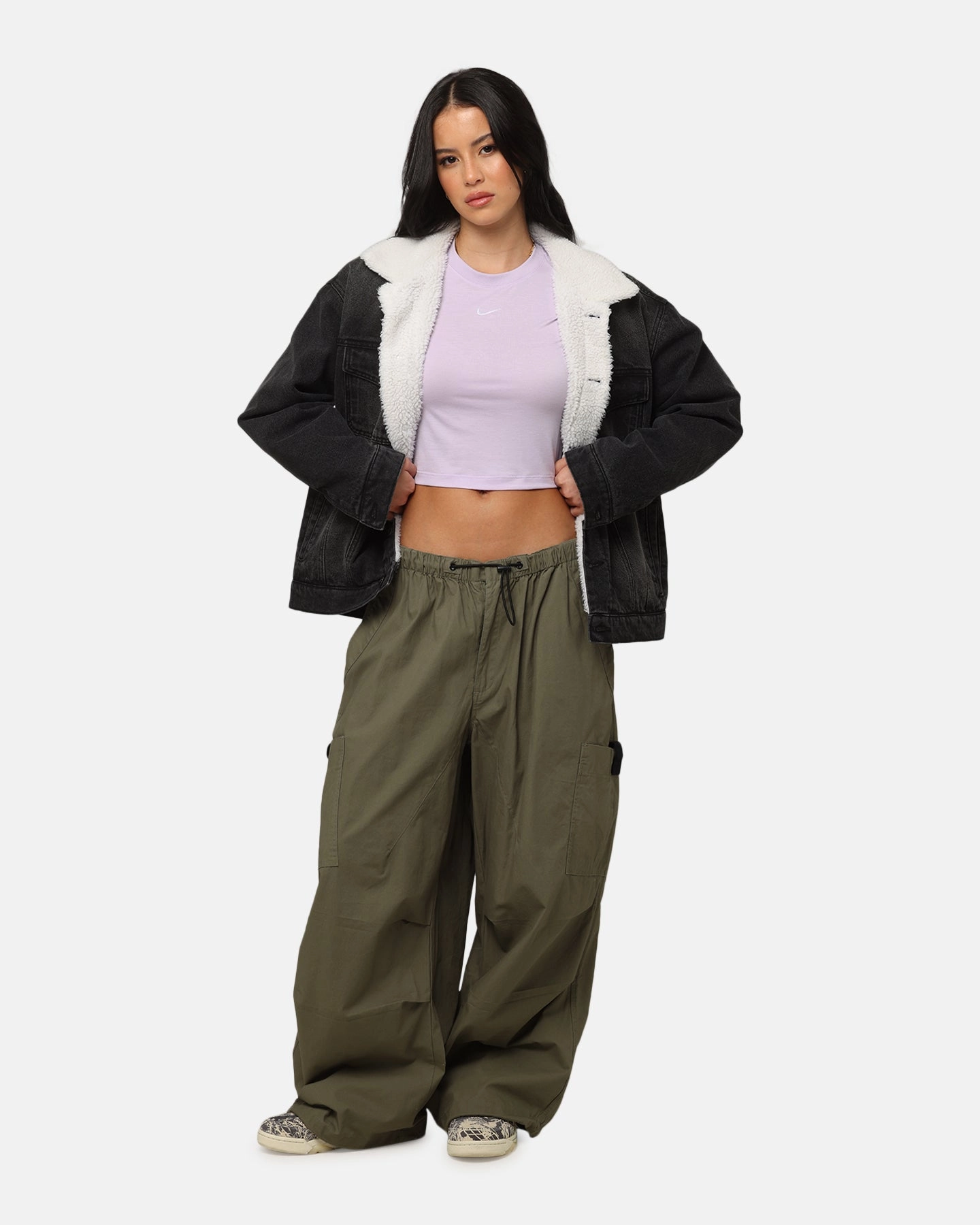 Bold Statement Saint Morta Sherpa Boxy Denim Jacket Black Shadow