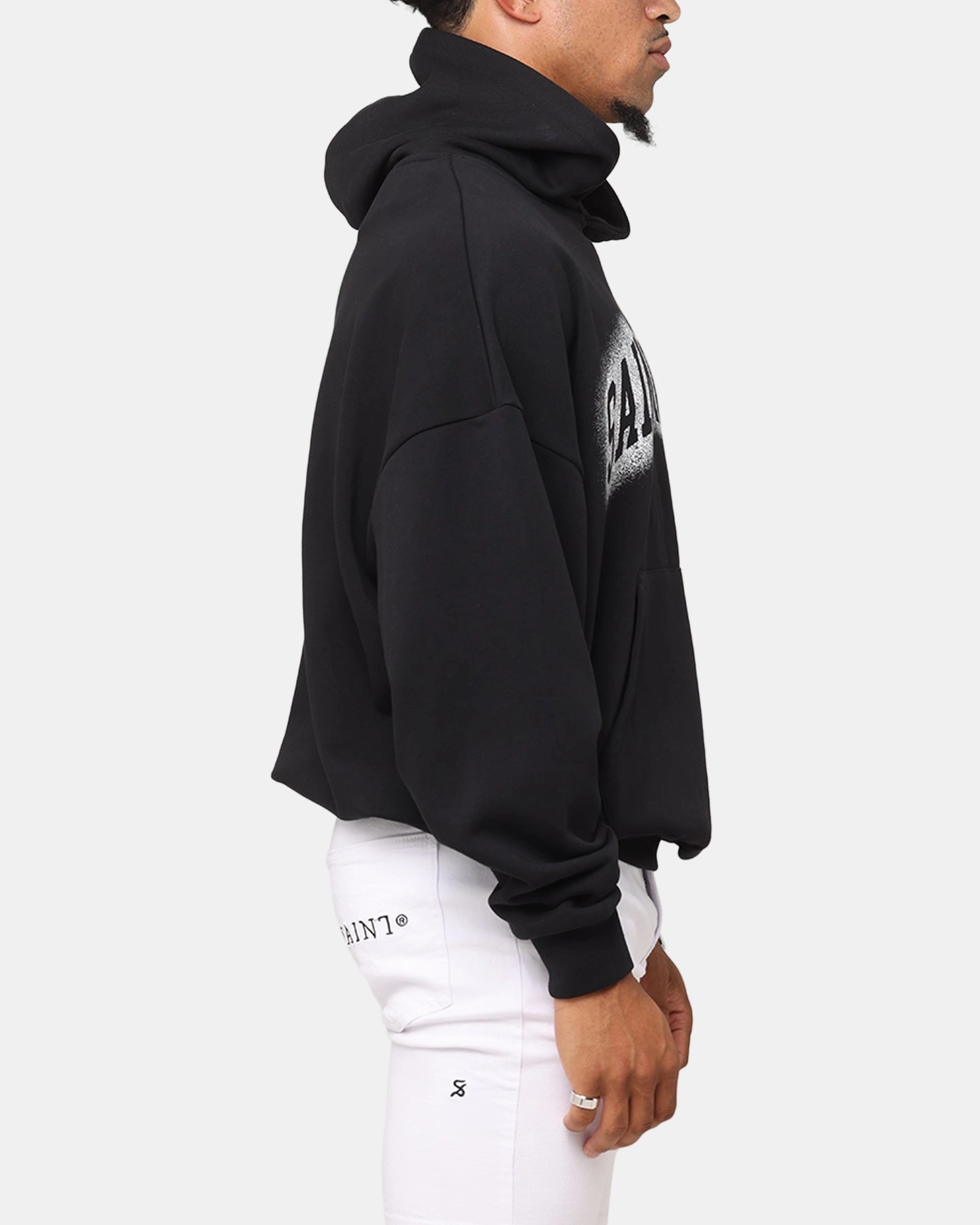 Saint Morta Spray Logo Boxy Hoodie Black Garment Washed Softness