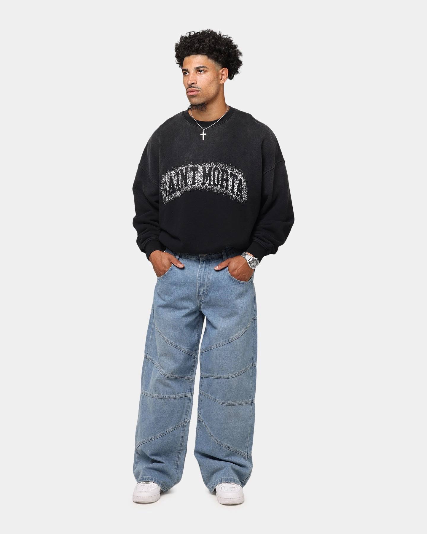 Quick Release Fasteners Ultrasoft Inner Lining Saint Morta Spray Logo Crewneck Black