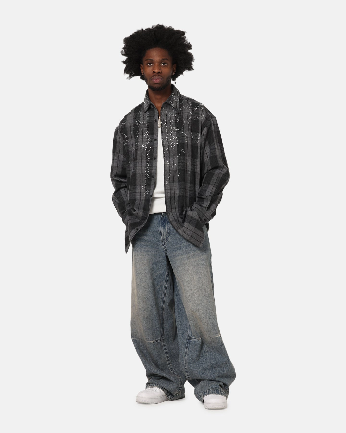 Saint Morta Spray Long Sleeve Flannel Shirt Grey Adjustable Hem Toggles