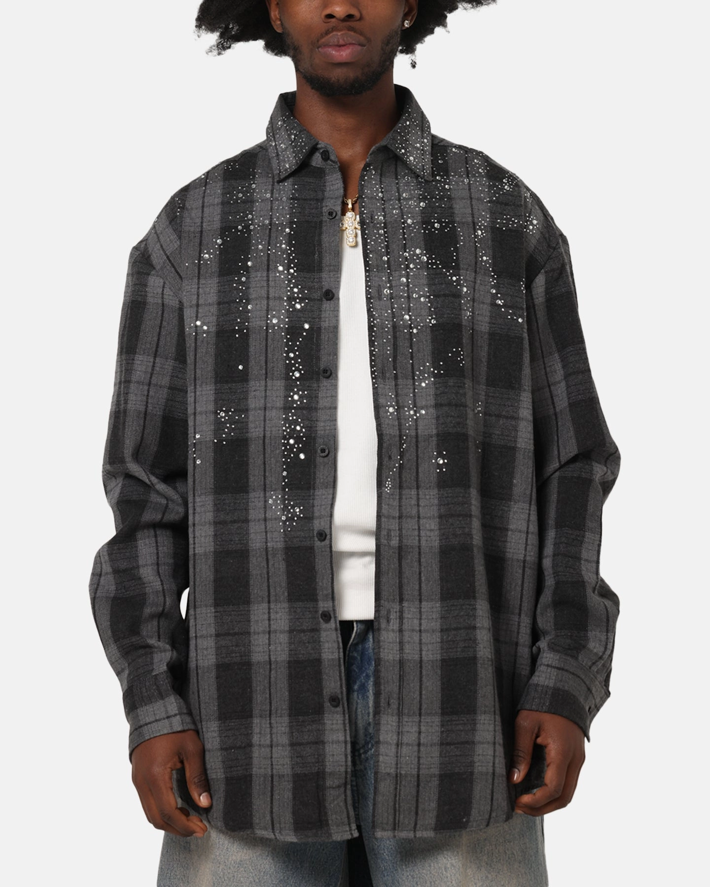 Saint Morta Spray Long Sleeve Flannel Shirt Grey Everyday Comfort Fit