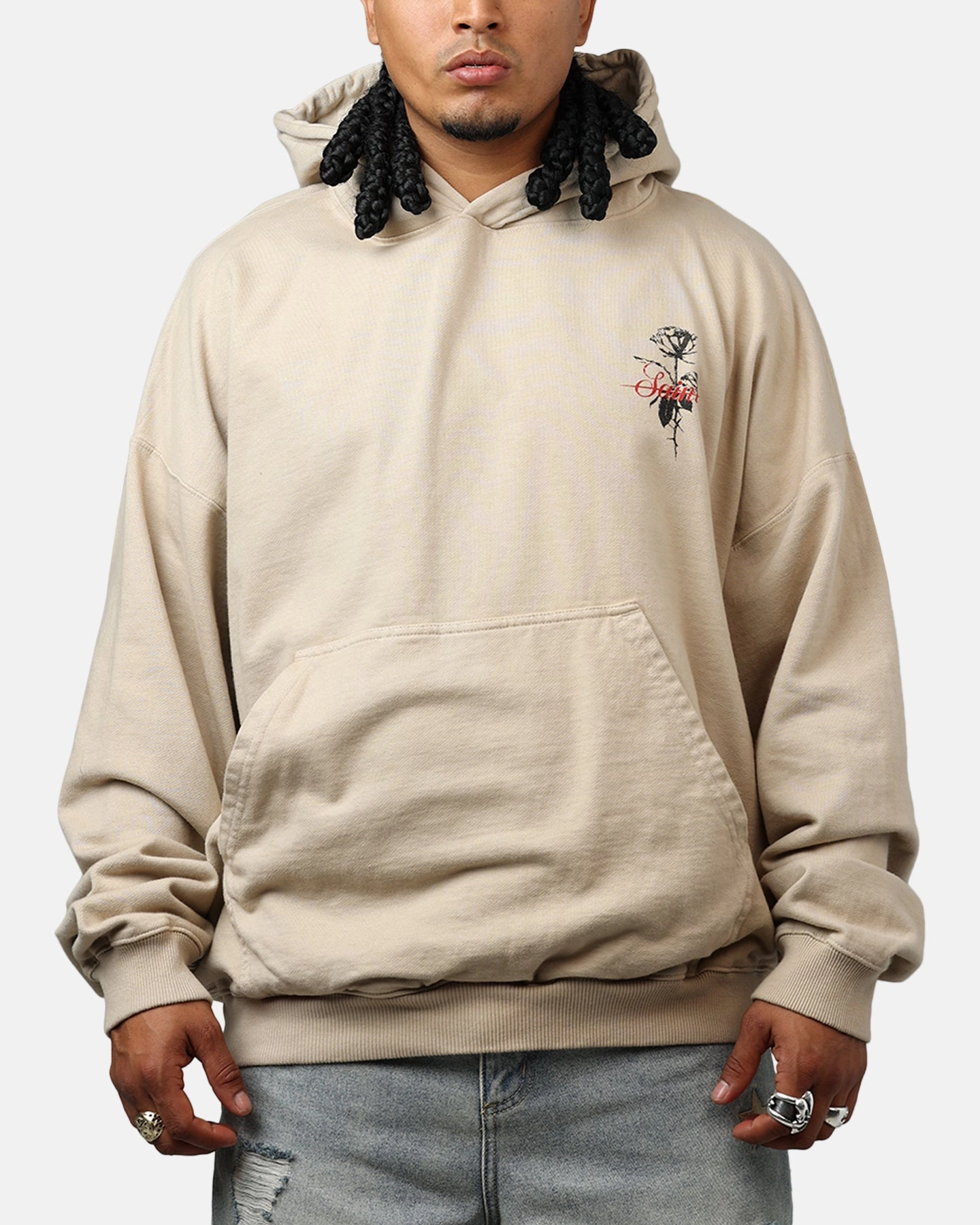 FlexFoamInserts Distressed Texture Saint Morta St Valentines Boxy Hoodie Stone