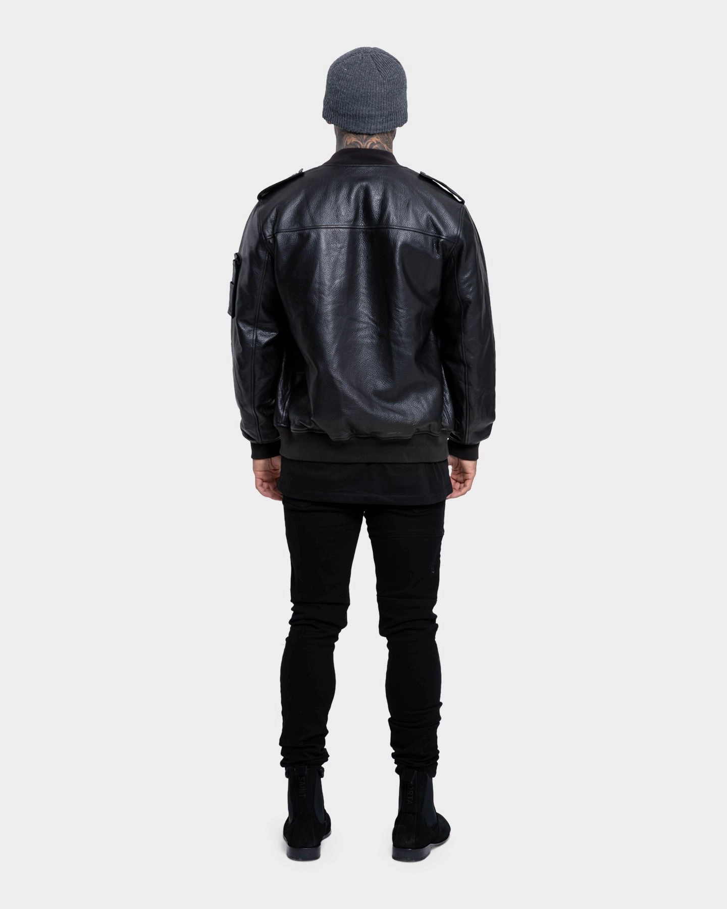 Windbreaker Style Saint Morta Staten Leather Bomber Jacket Black