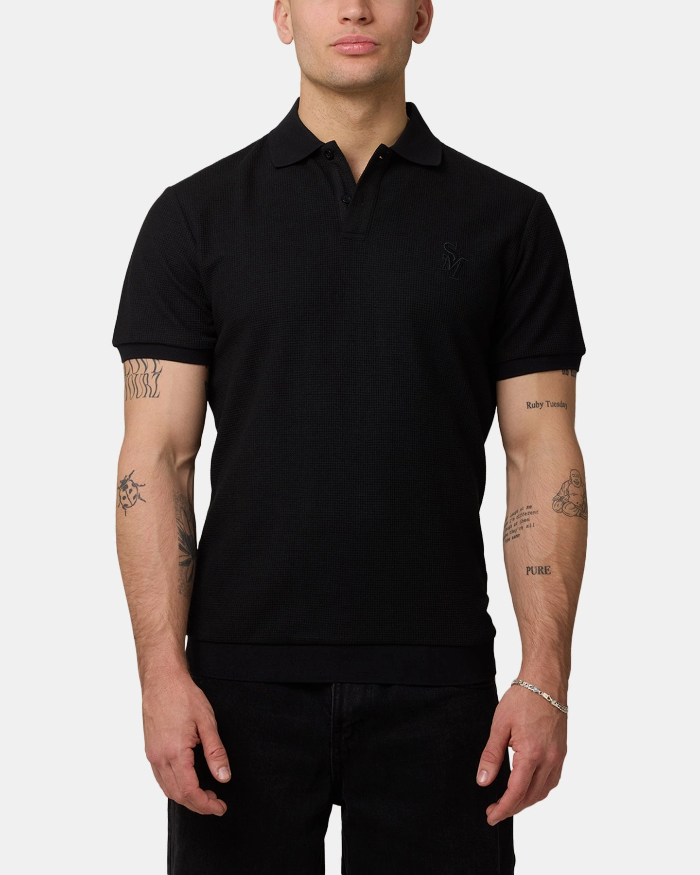 UV Protective Layer Smooth Interior Lining Saint Morta Waffle Polo Shirt Black
