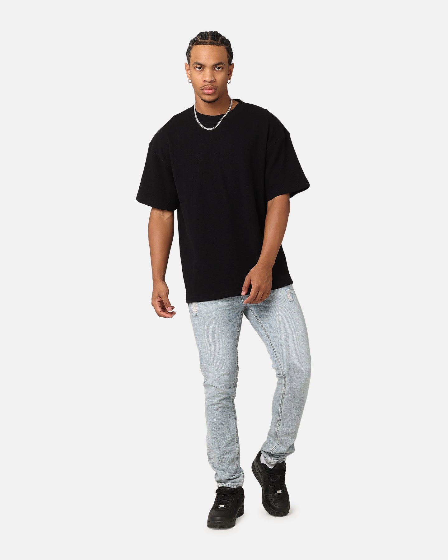 GarmentWashed Softness Interlock Stitch Detail Saint Morta Waffle T-Shirt Black