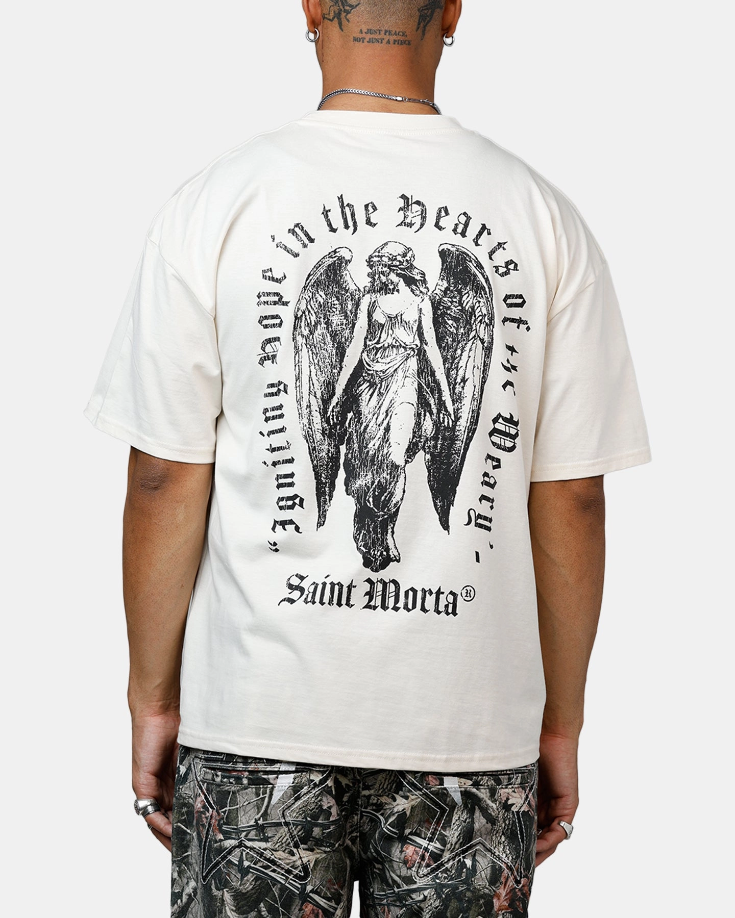 NaturalFiberBlend SubtleTexture Saint Morta Weary Hearts Heavyweight T-Shirt Off White