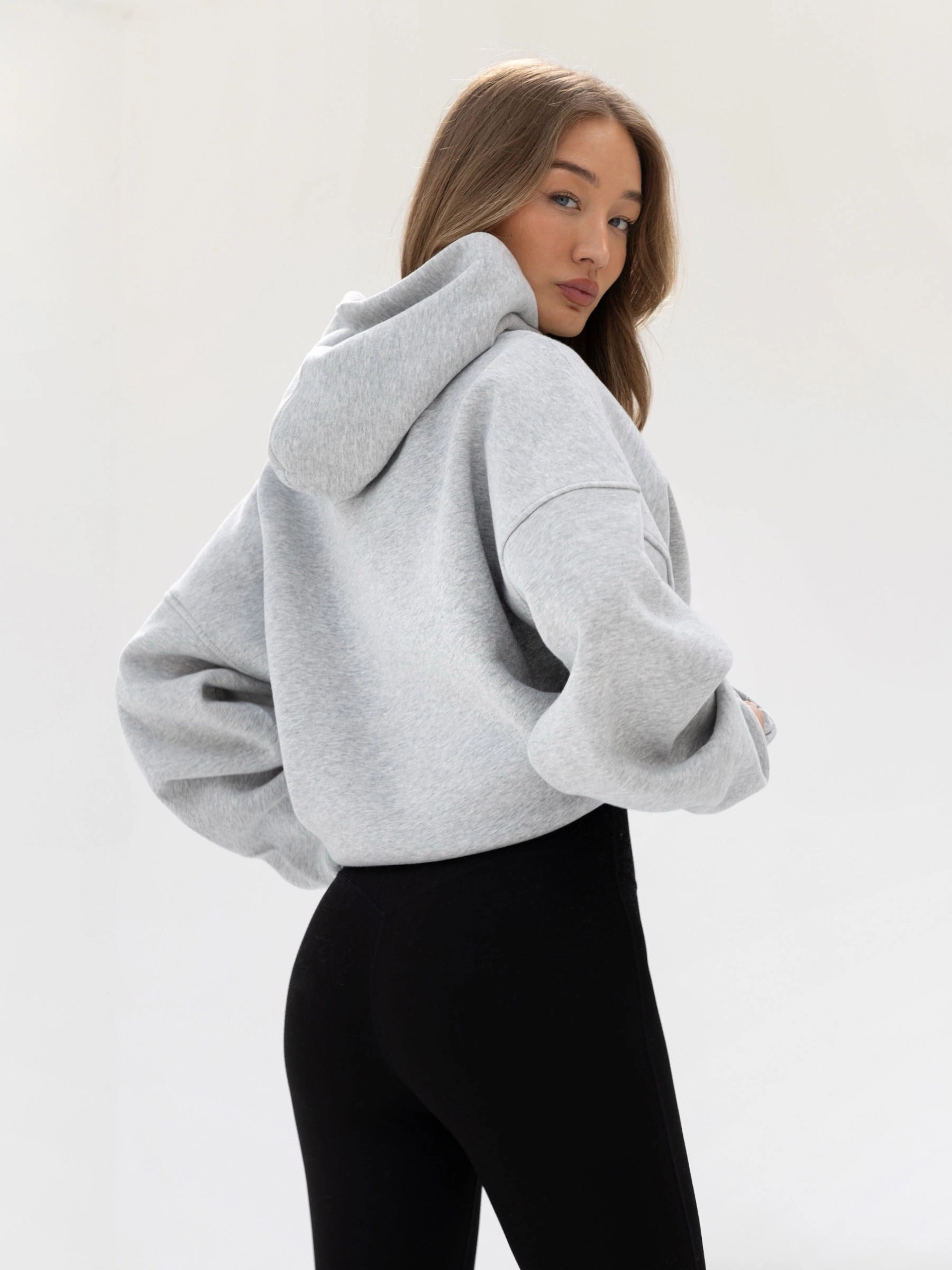 Chiffon details Sami Oversized Hoodie - Marl Grey