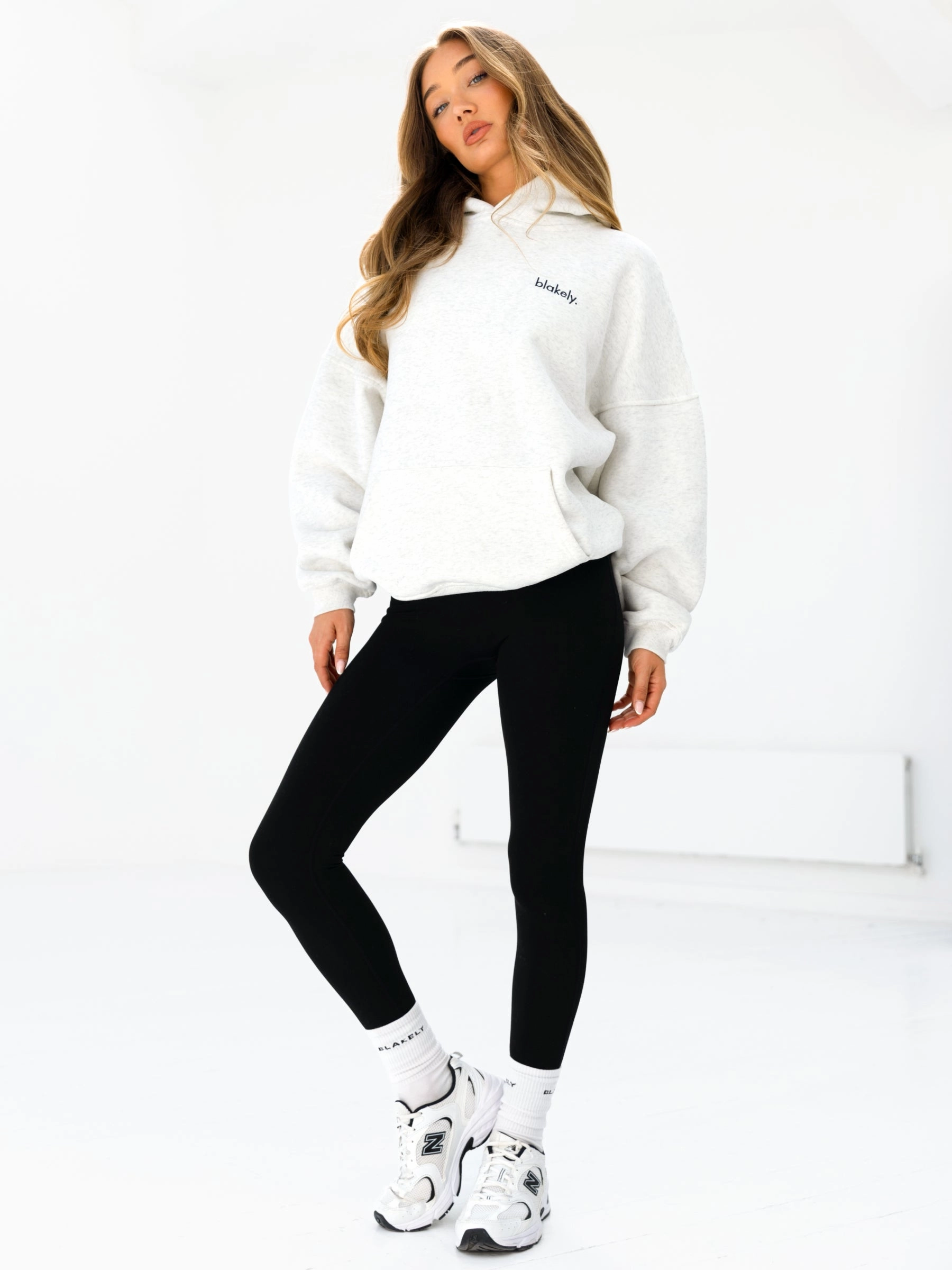 Faux Suede Sporty Style Sami Oversized Hoodie - Marl White