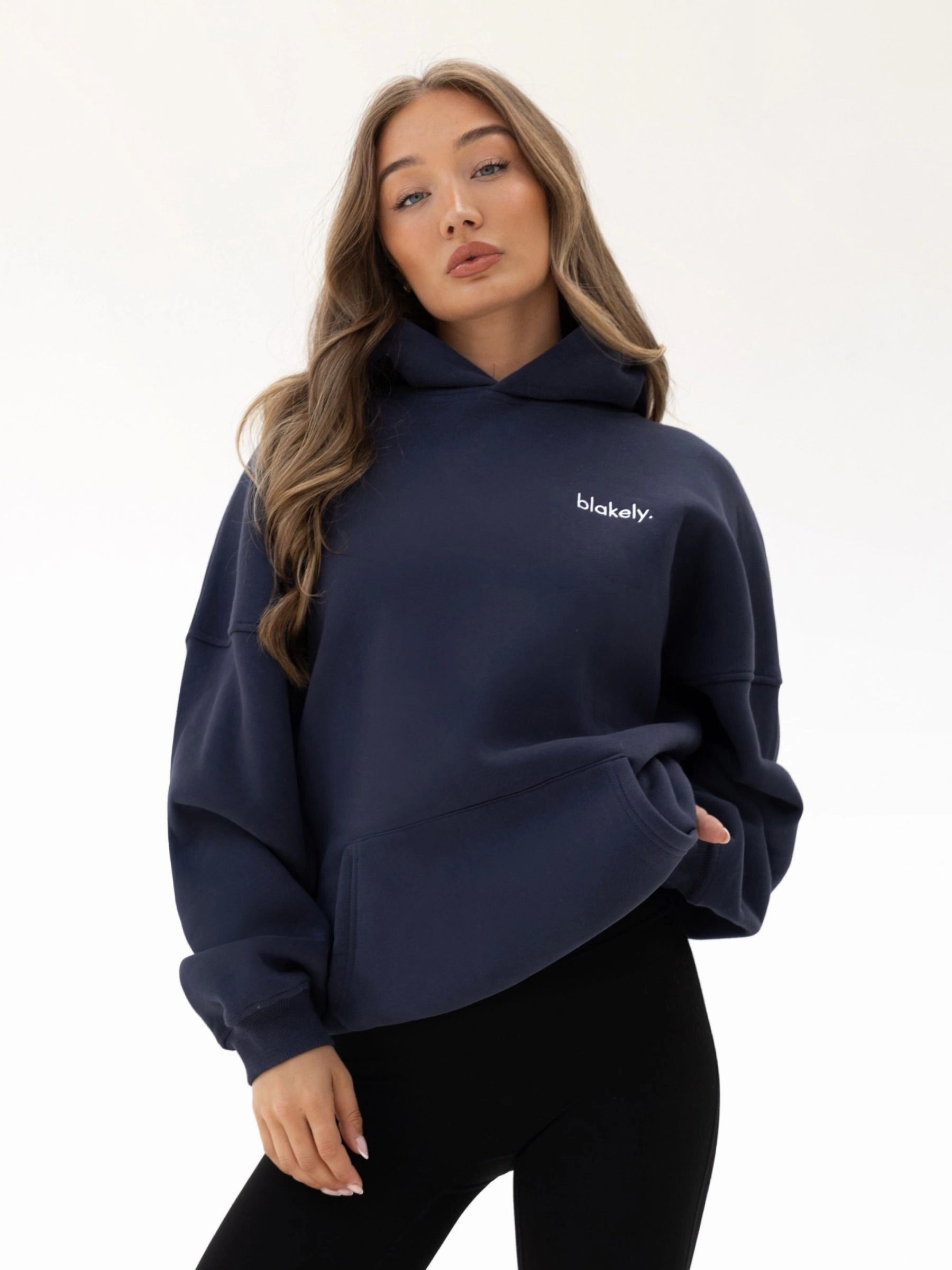 Sami Oversized Hoodie - True Navy crew neck