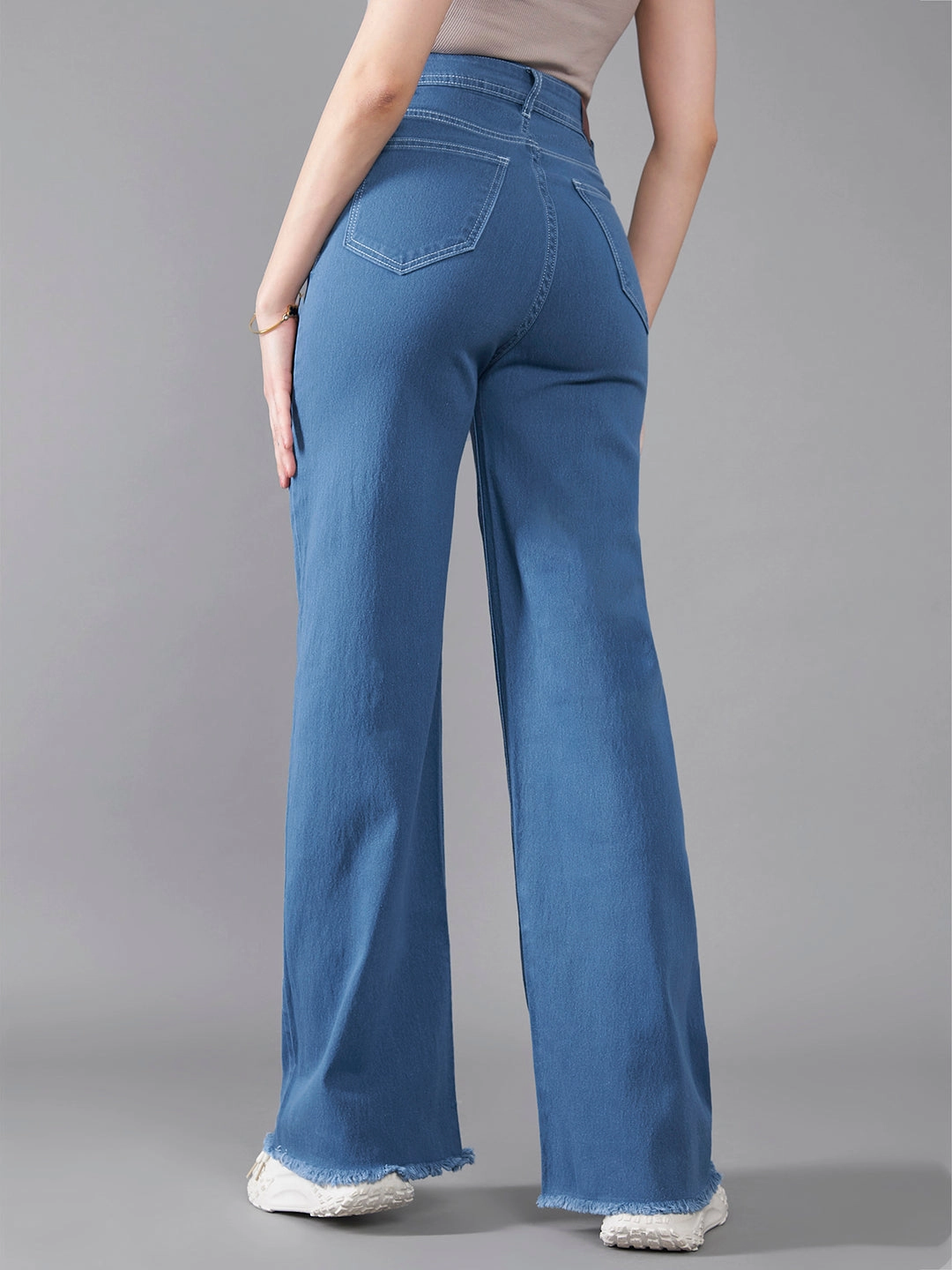 24/7 Comfort Blue Wide-Leg High-Rise Stretchable Denim Jeans Comfortable Wear