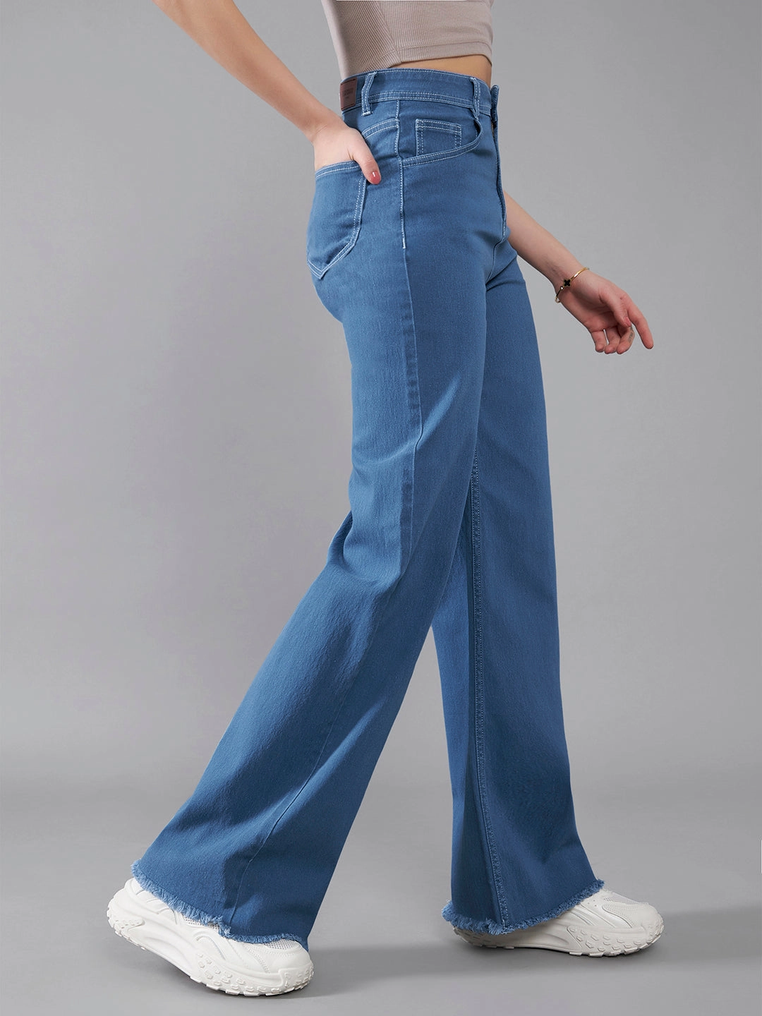 24/7 Comfort Blue Wide-Leg High-Rise Stretchable Denim Jeans Picnic Style Creative Look Minimalist Style