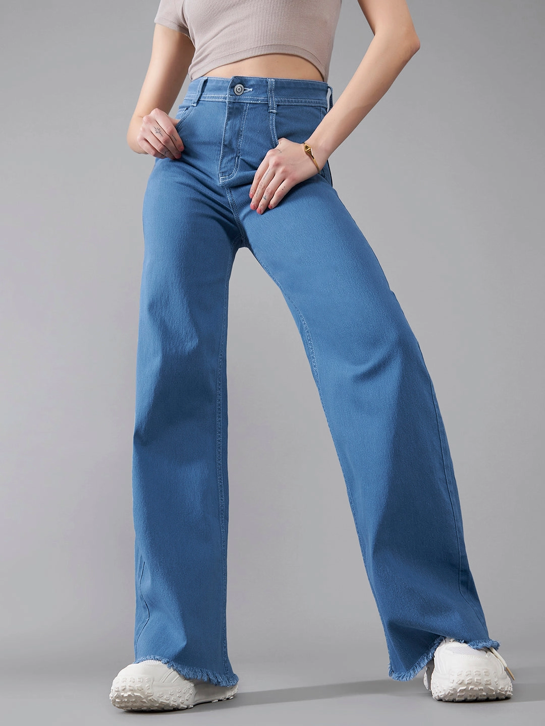 24/7 Comfort Blue Wide-Leg High-Rise Stretchable Denim Jeans Work Ready Earthy Loose Smooth Shopping Day