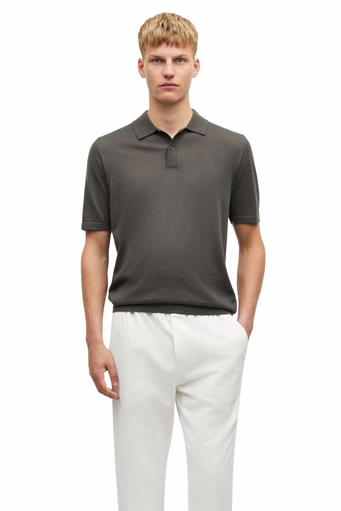 Breathable Underarm Vents Plaid Design Sarowan Knit Polo in Beluga