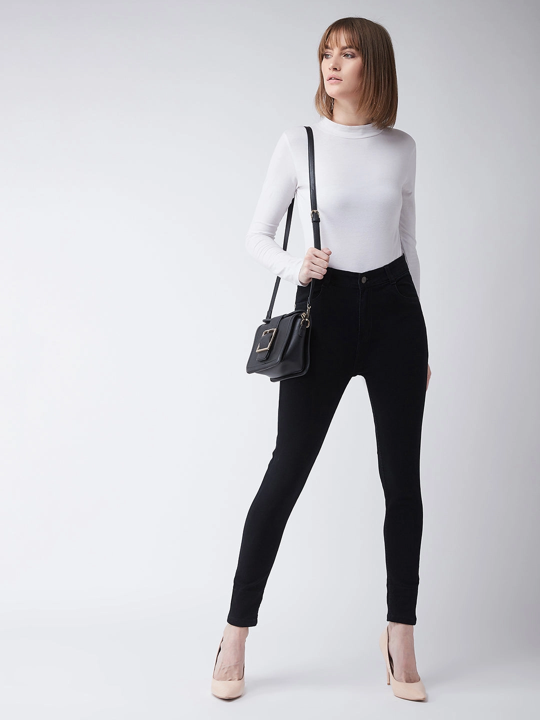 Base Outfit Relaxed Aesthetic 24/7 Comfort Black High-Rise Slim-Fit Stretchable Denim Jeans