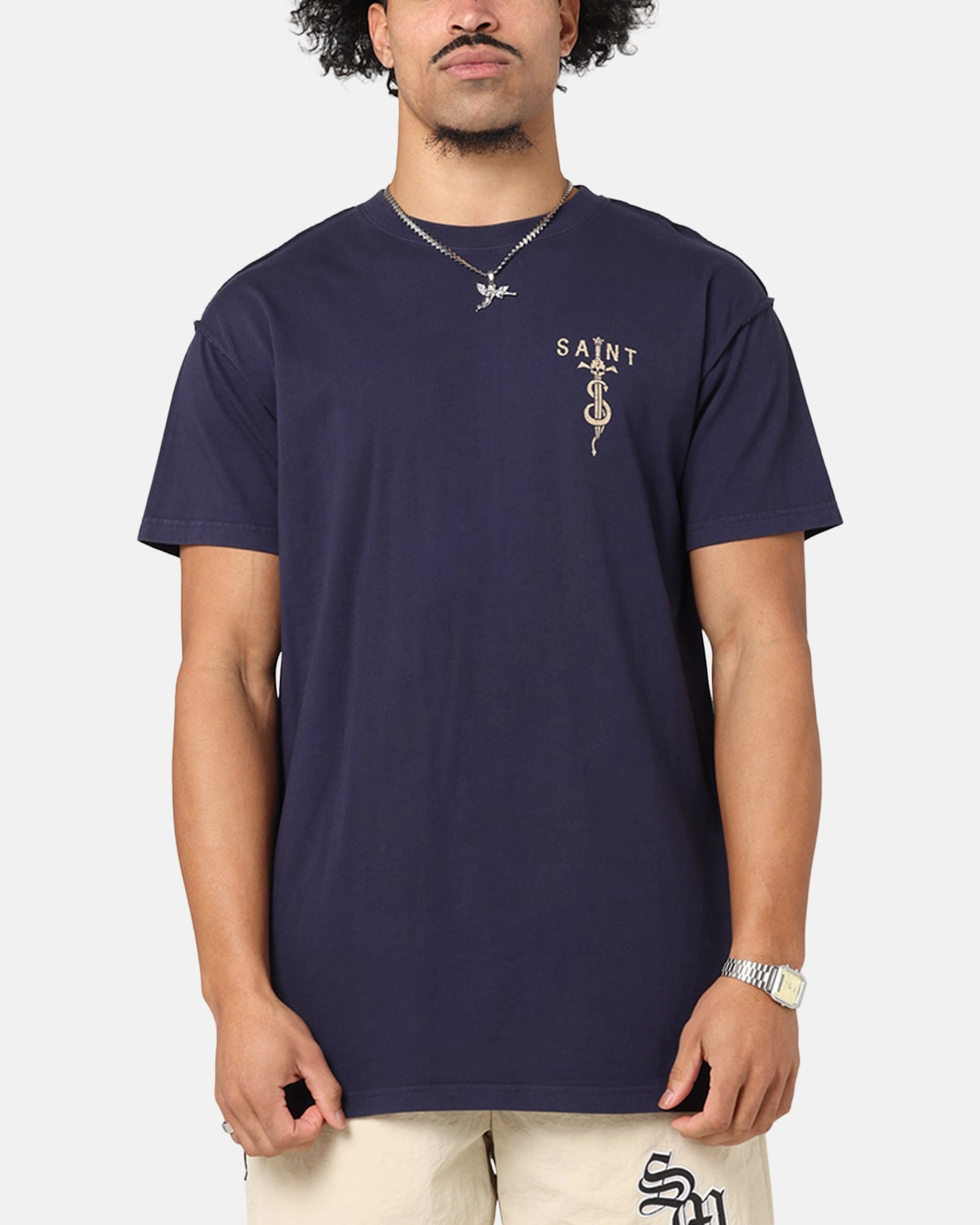 Saint Morta Daggers Lafayette T-Shirt Indigo WrinkleResistant Fabric