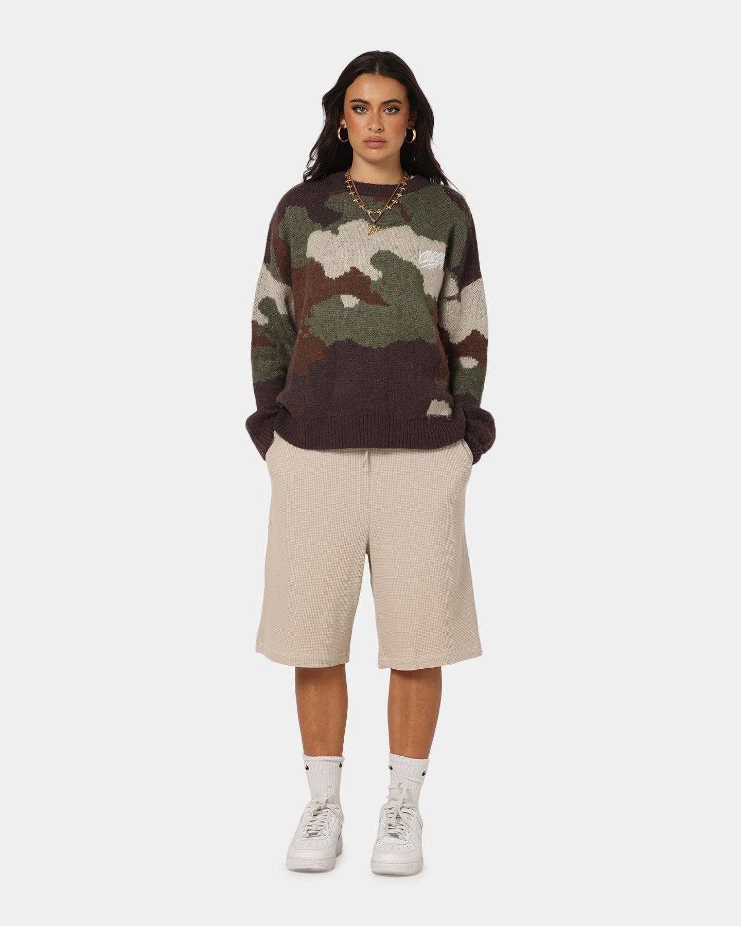 Carre Camo Brushed Sweater Woodland Camo AllDay Comfort Tech TaglessComfort