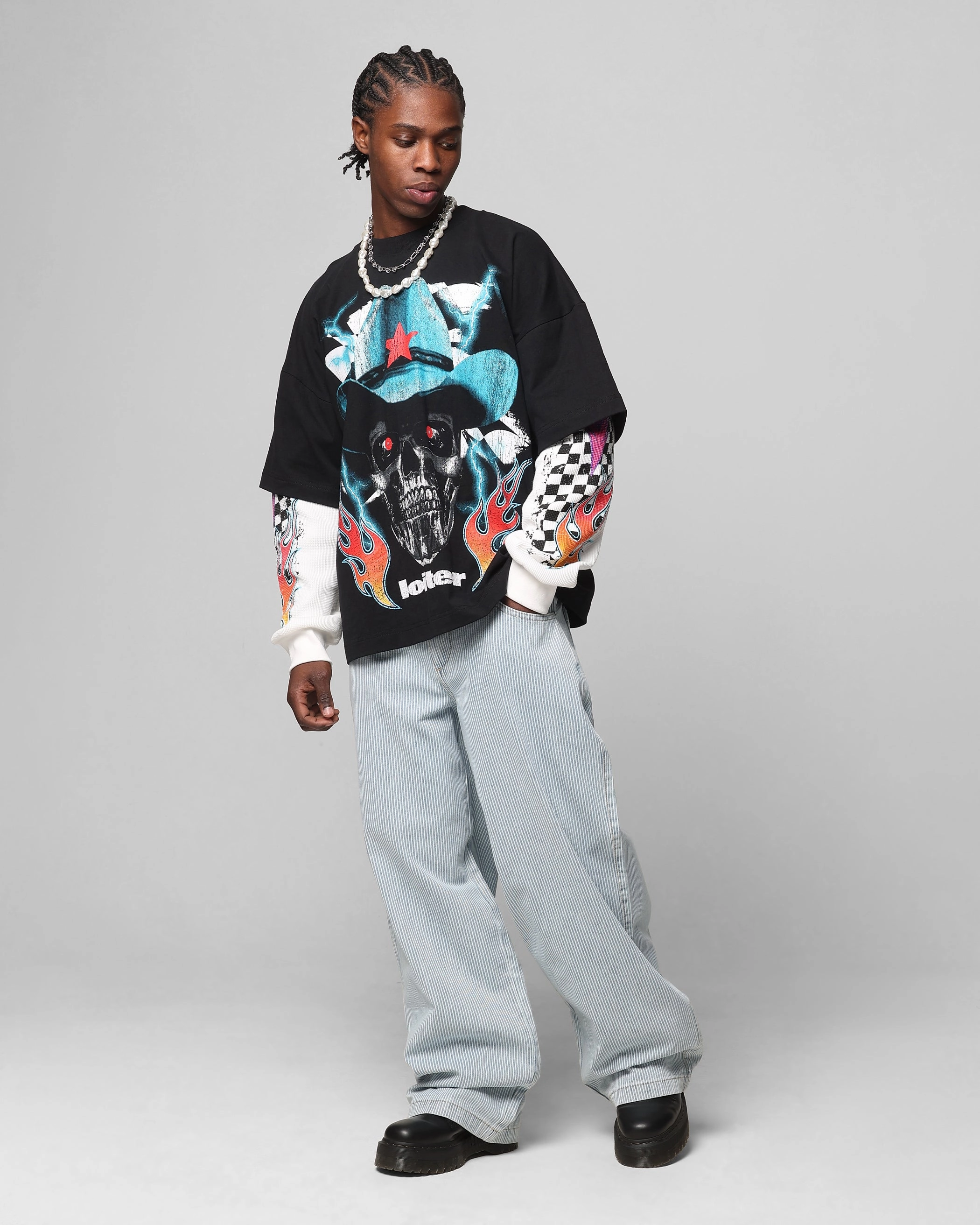 Loiter Collateral Baggy Jeans Blue Pin Stripe Quick Comfort