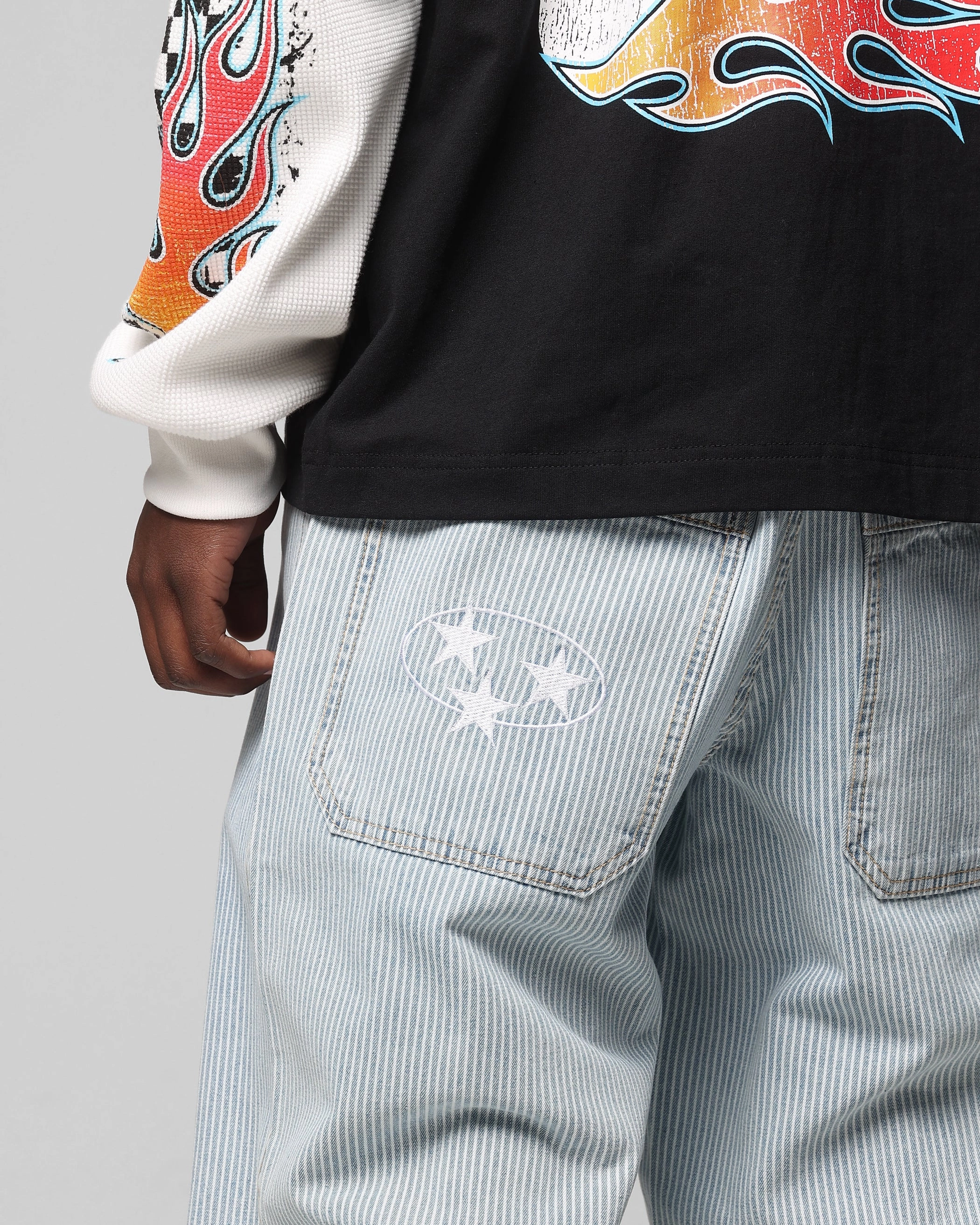 Loiter Collateral Baggy Jeans Blue Pin Stripe Seamless Comfort Core Support