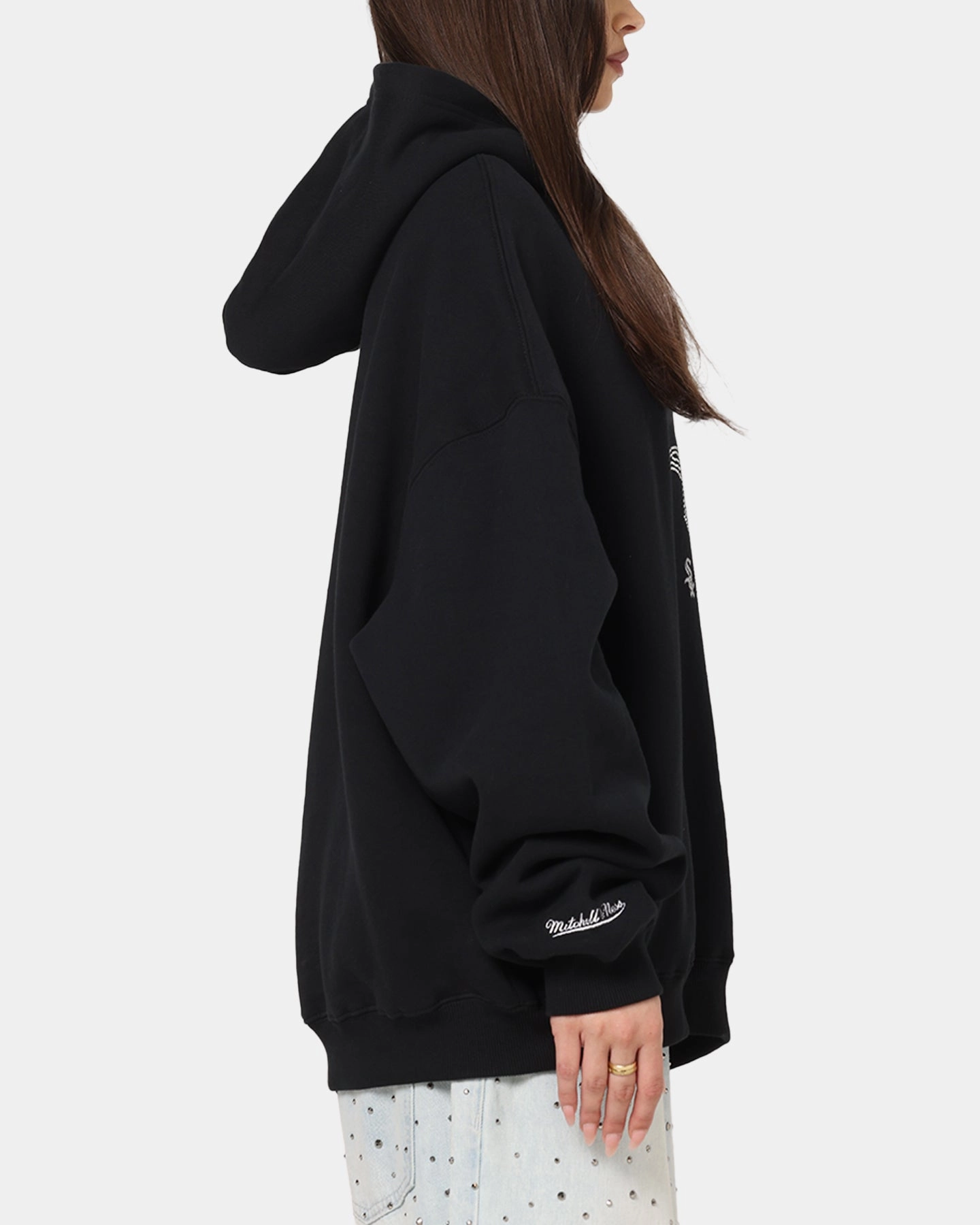 Mitchell & Ness Chicago White Sox Rhinestone Hoodie Faded Black DoubleLayeredShoulders Layered Neckline