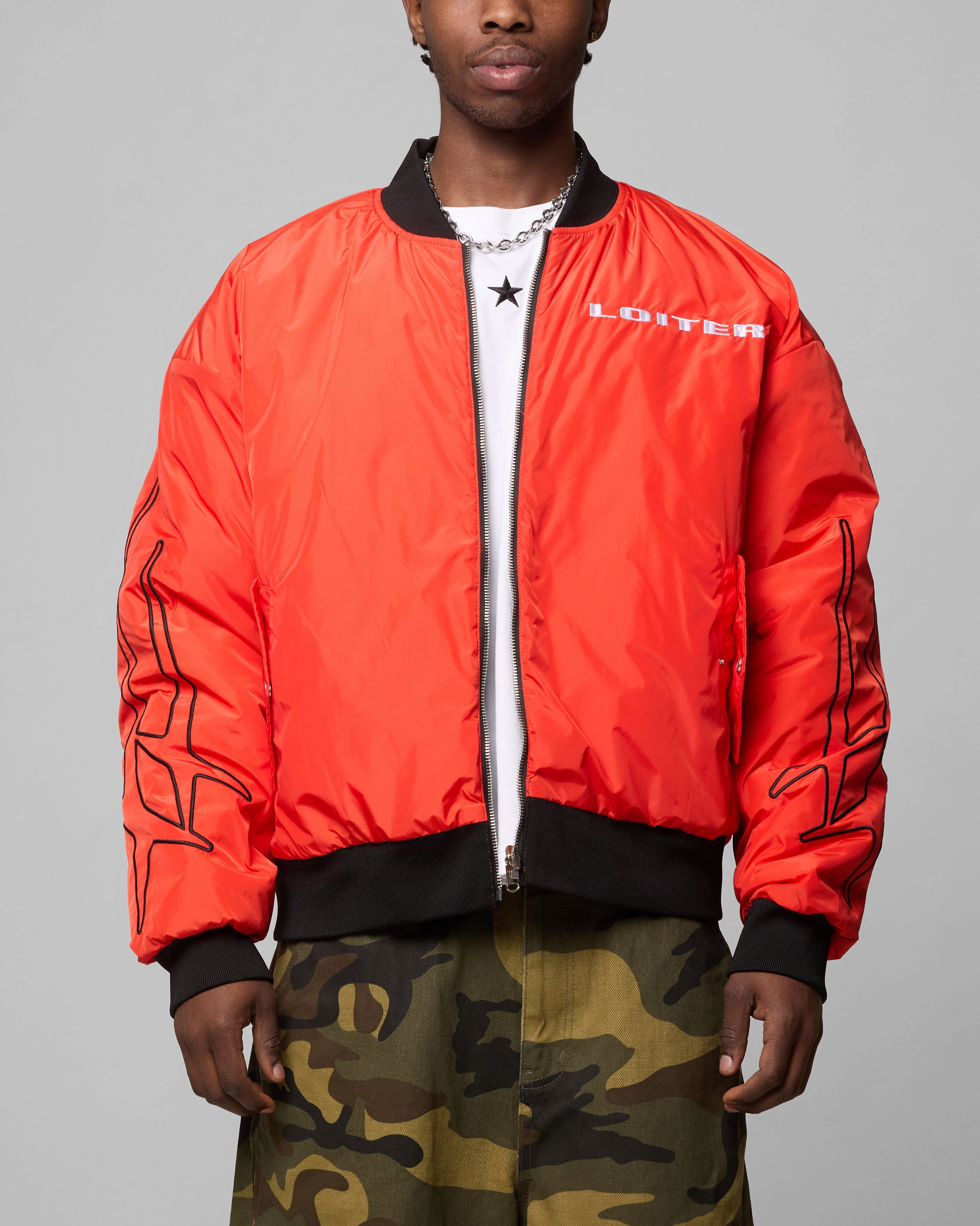 Loiter Cyber Reversible Bomber Jacket Red/Green Snag Free Zipper Technology
