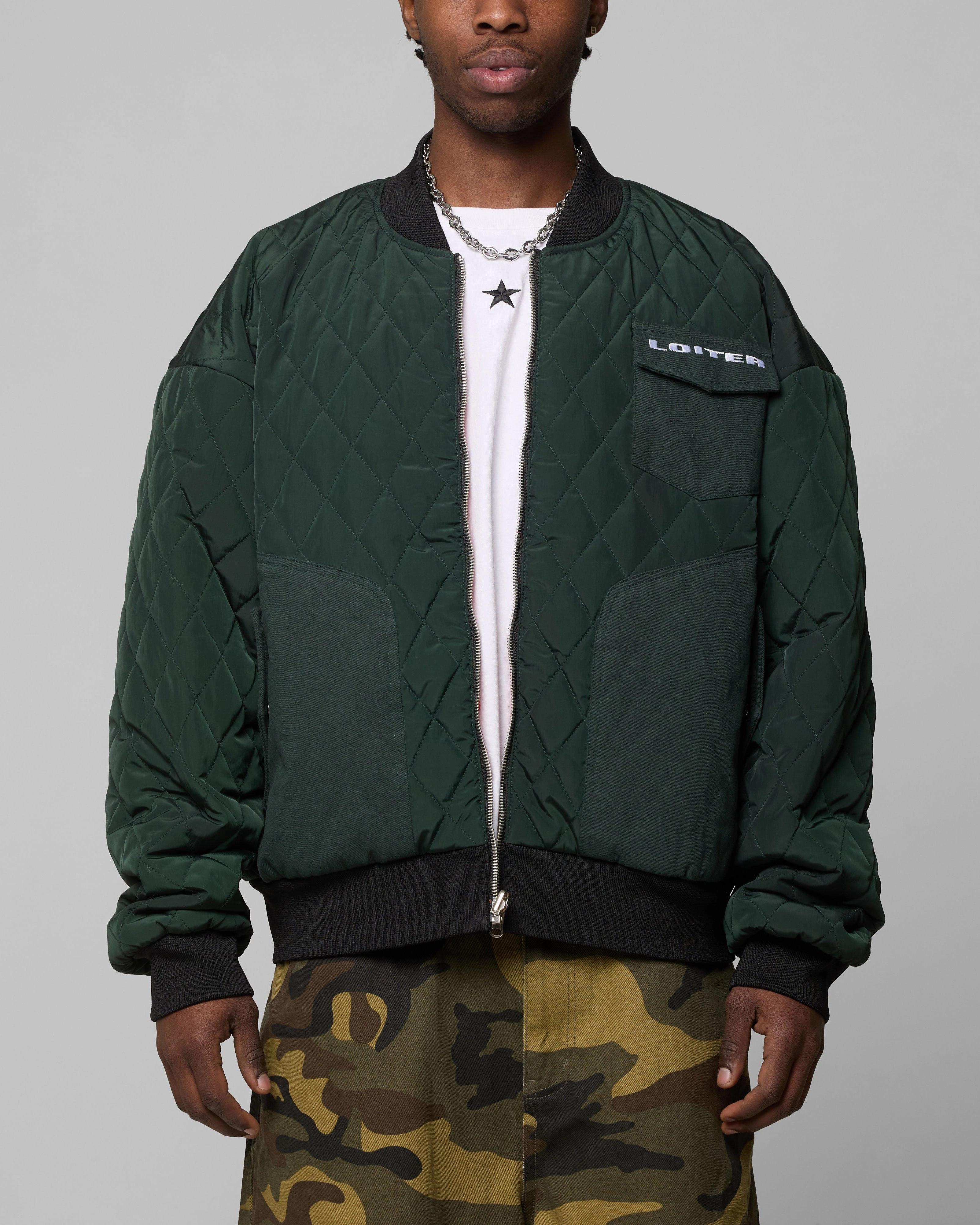 Minimal Detail Loiter Cyber Reversible Bomber Jacket Red/Green