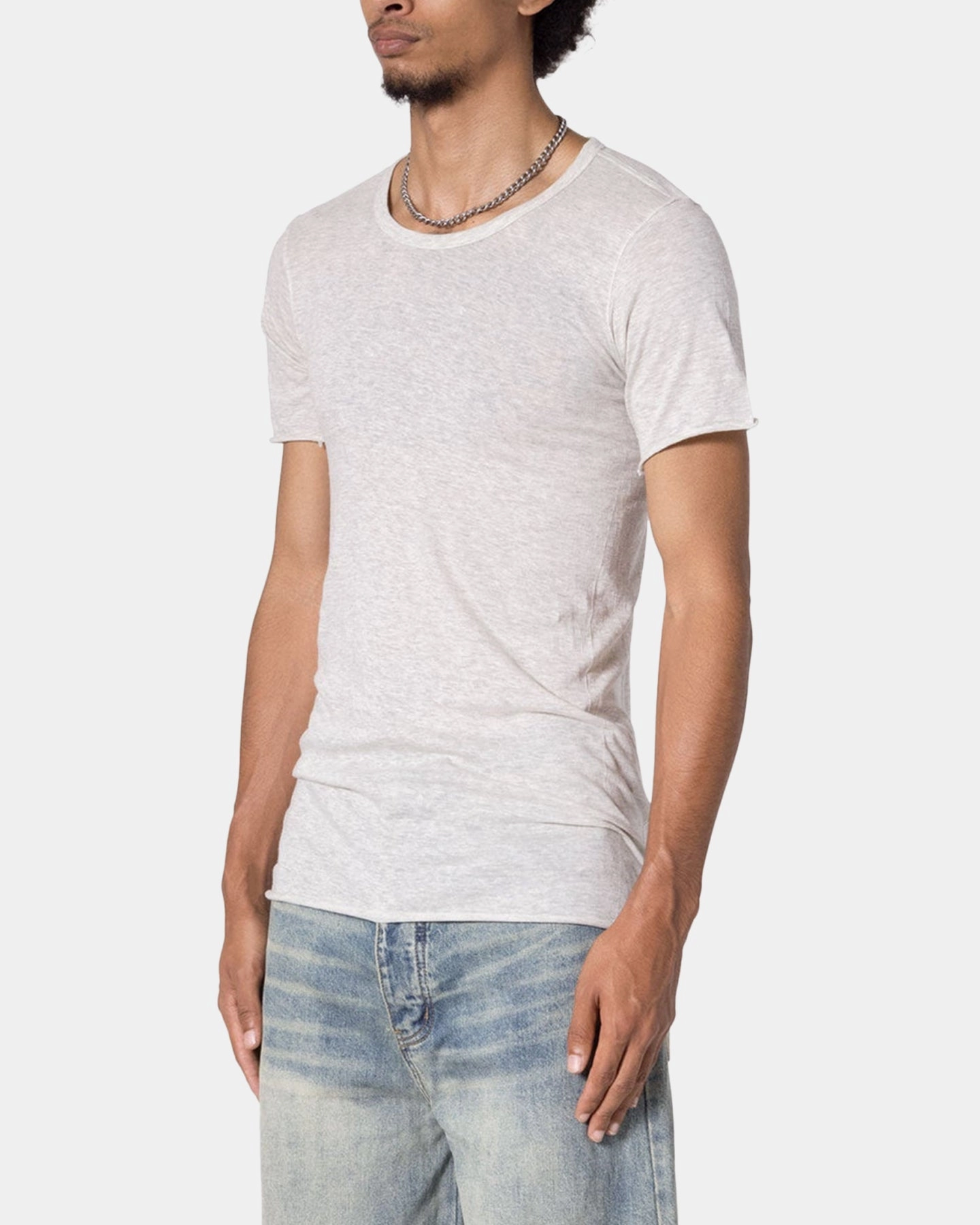 Reinforced Buttonholes Reflective Accent Trim MNML Sheer Knit Bias Cut T-Shirt Grey