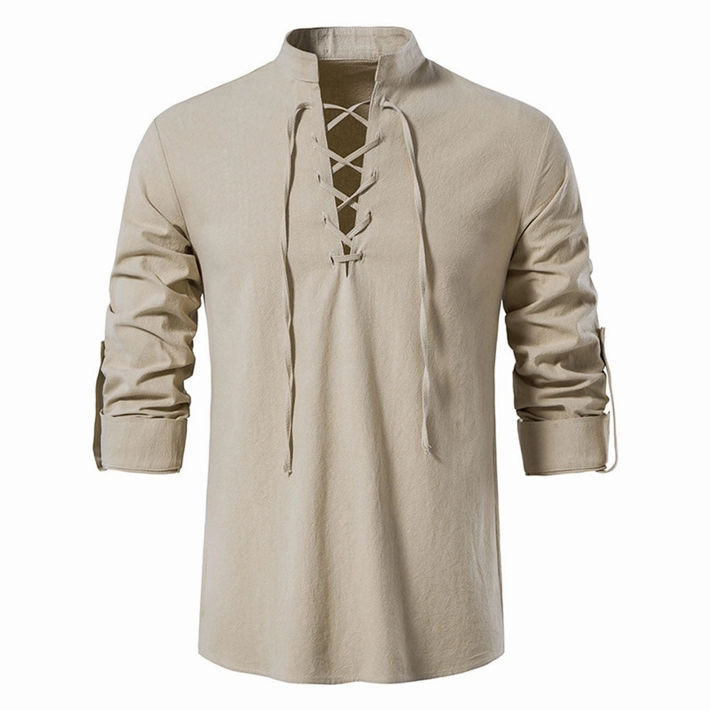 Chilly Style Soft Finish West Louis? Casual Long Sleeve Button Loose Linen Henley Shirt