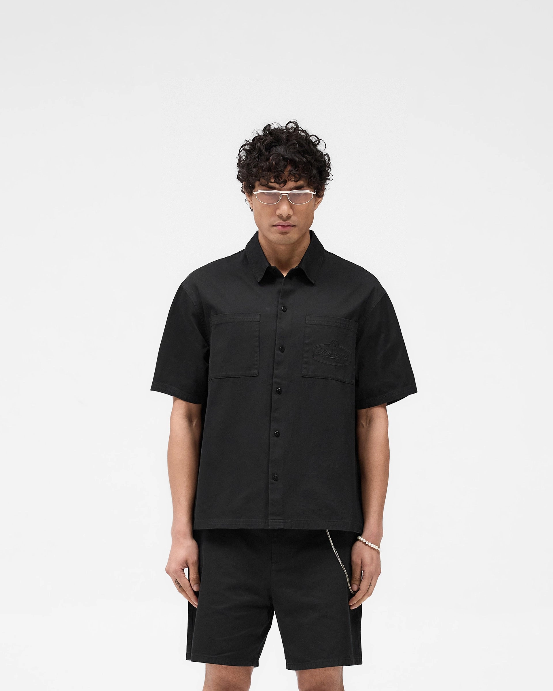 Quality Material Short Sleeve Cotton Overshirt - Washed Black