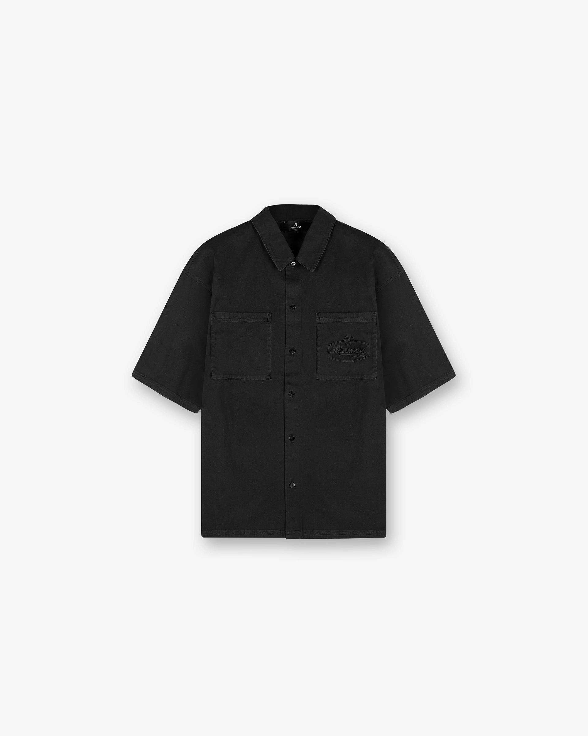 Short Sleeve Cotton Overshirt - Washed Black Relaxed Vibe