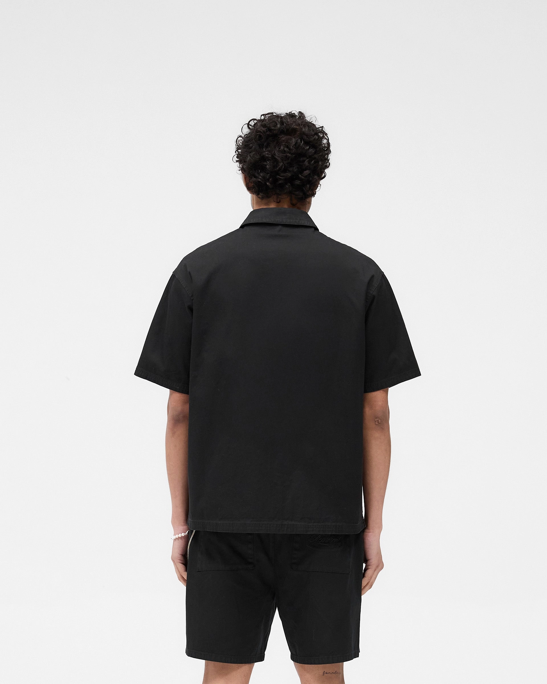 Short Sleeve Cotton Overshirt - Washed Black Simple Fit