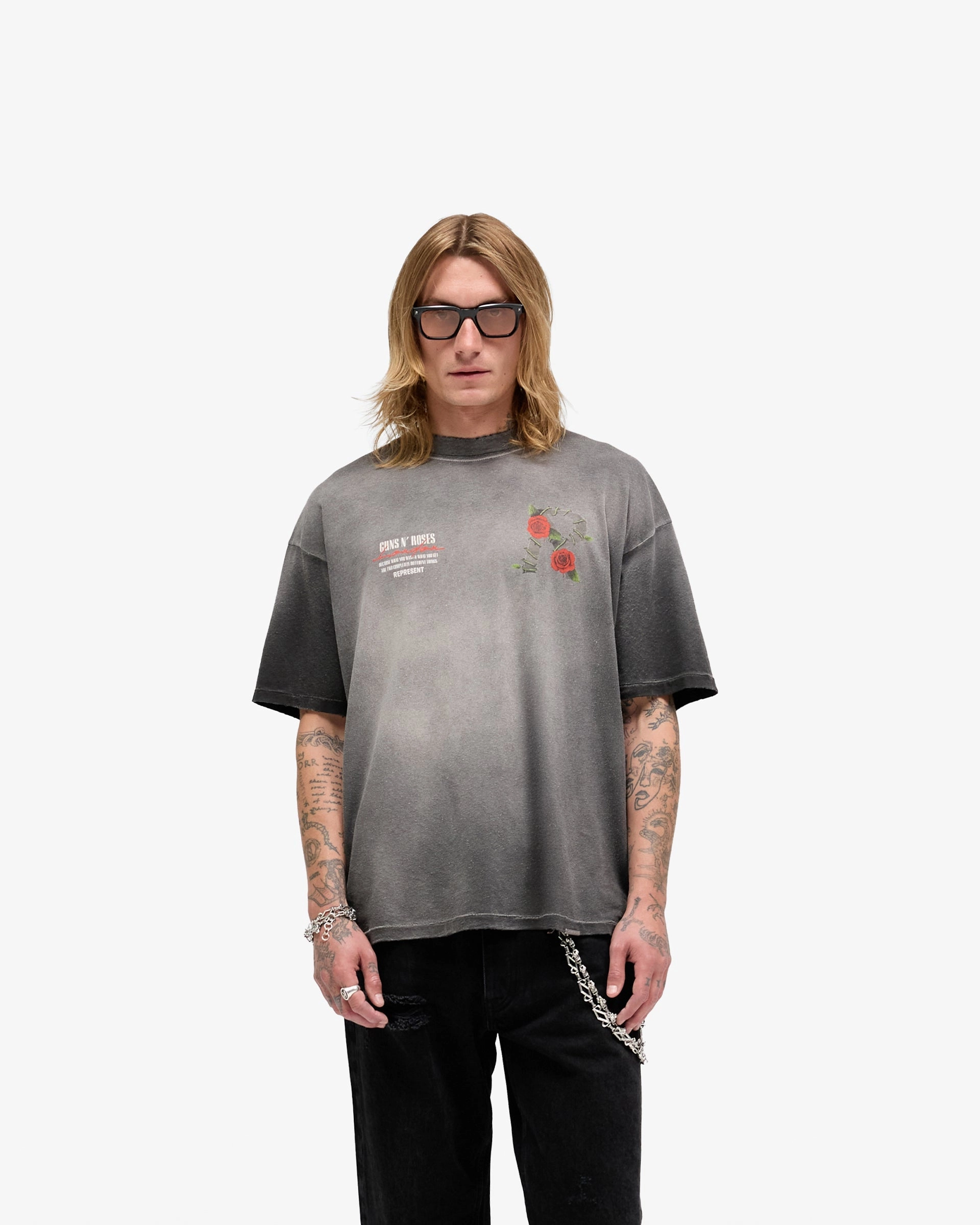 Quality Fabric Represent X Guns N' Roses Tour T-Shirt - Stained Black