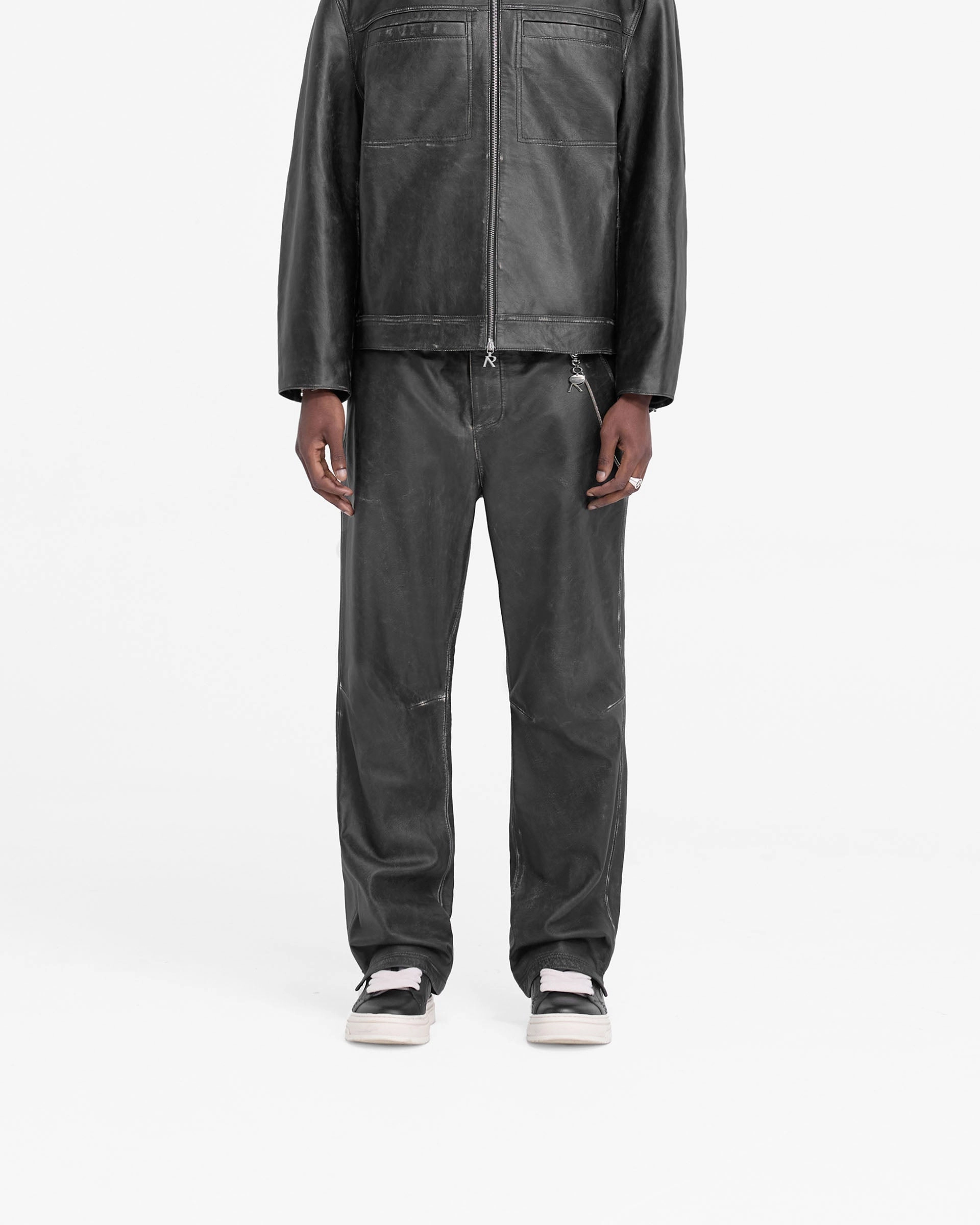 Comfy Movement Fit Breathable Mesh Panels Distressed Leather Pant - Black