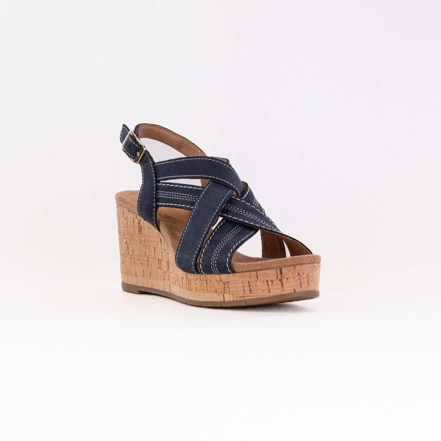 Clarks Sabina Sling (Women's) - Navy Nubuck Heel Cup Stabilization
