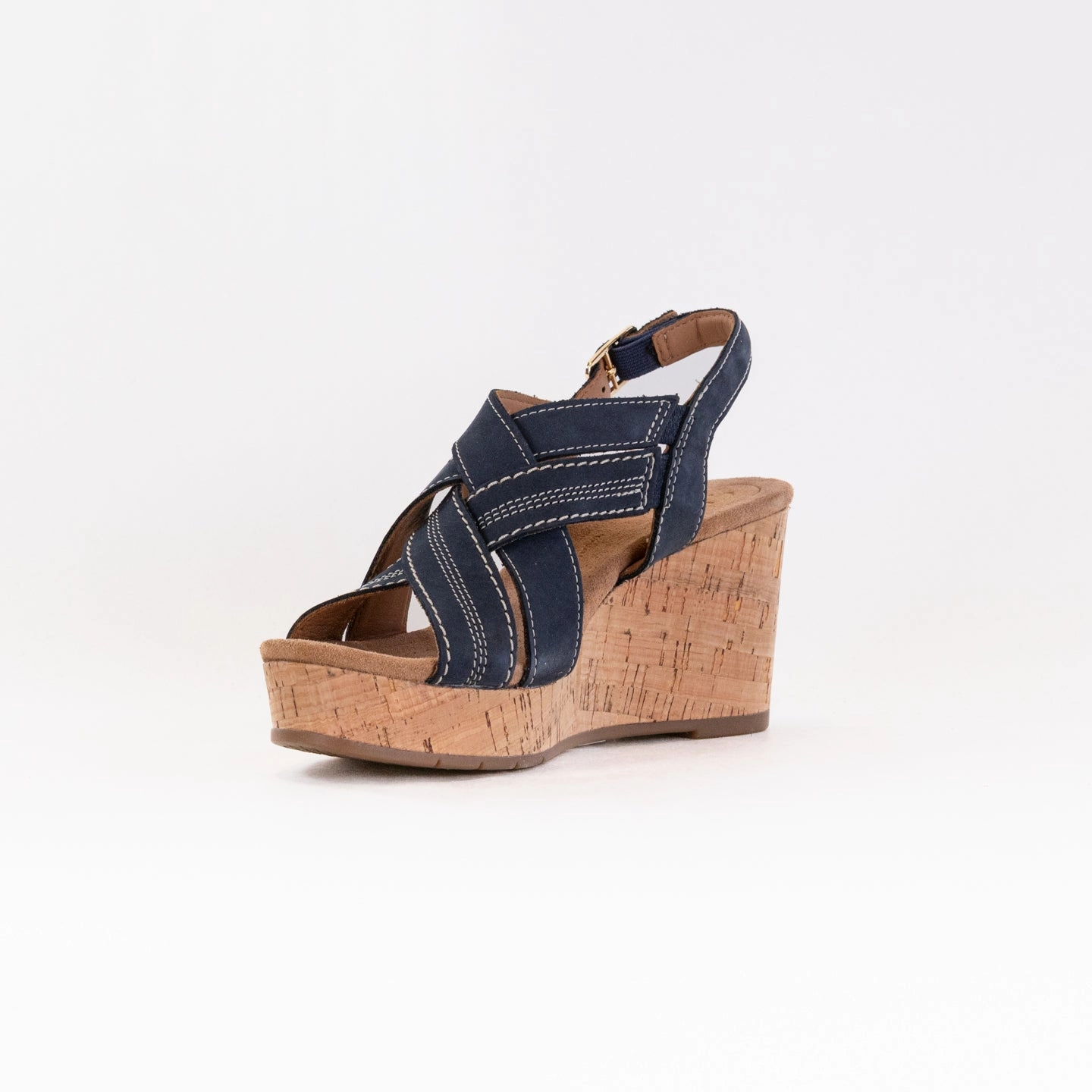 Light cushion Thick sole Clarks Sabina Sling (Women's) - Navy Nubuck