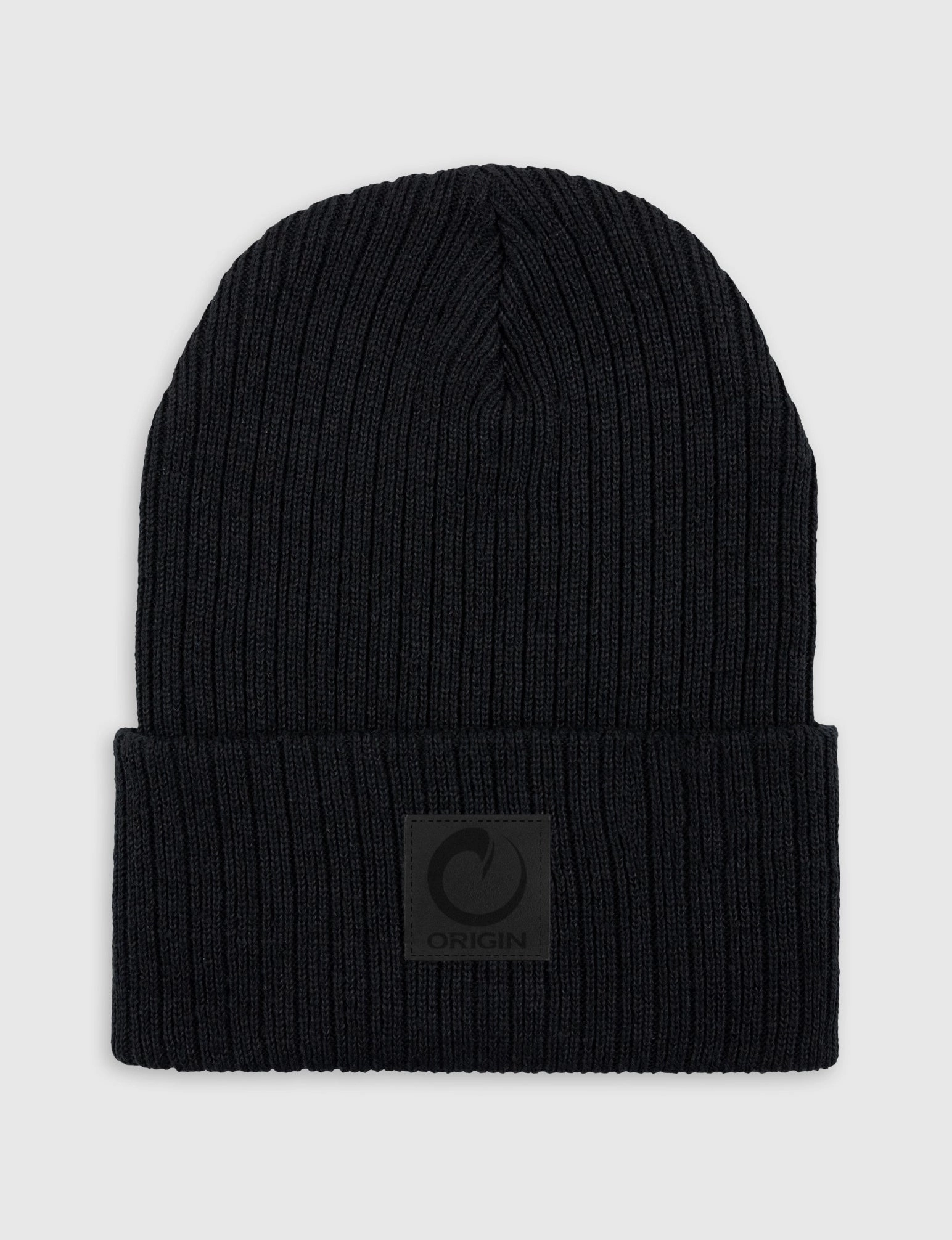 Layered Hem Design Elastic cuffs ORIGIN? LEATHER PATCH BEANIE